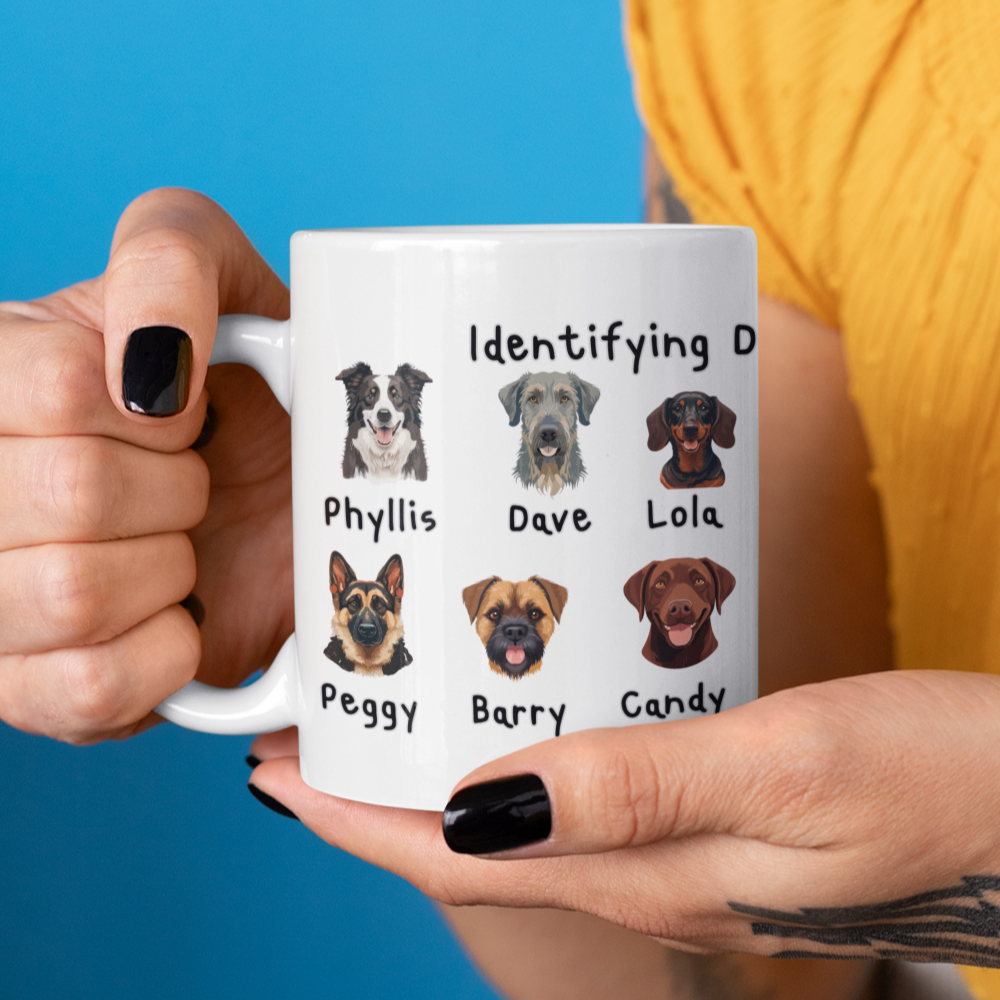 Funny Dog Lover Mug Identifying Dogs Coffee Cup Cute Dog Faces with Names Gift for Dog Mum or Dad Pet Lover Coffee Mug