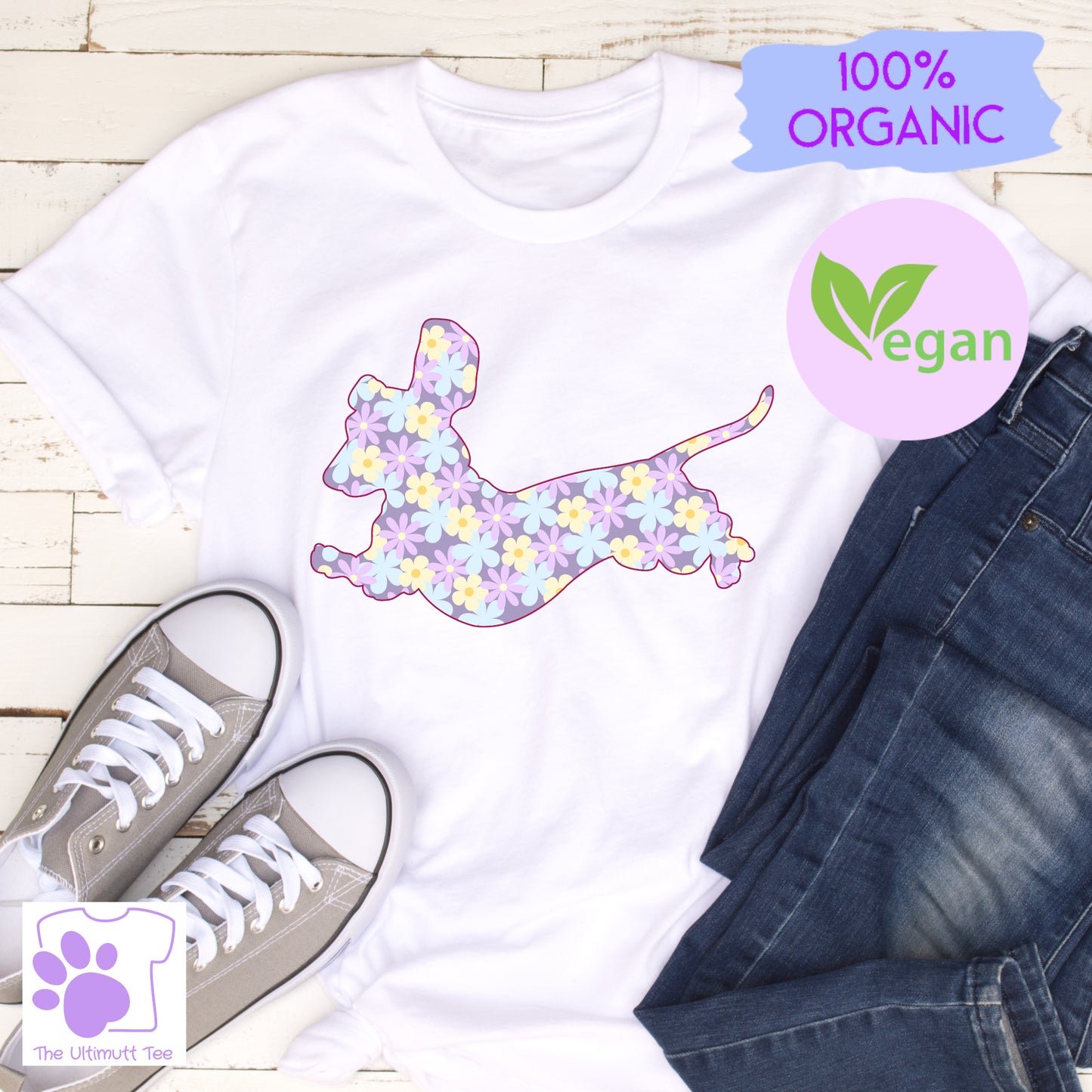Flower Pattern Dachshund Dog Lover Vegan T-shirt