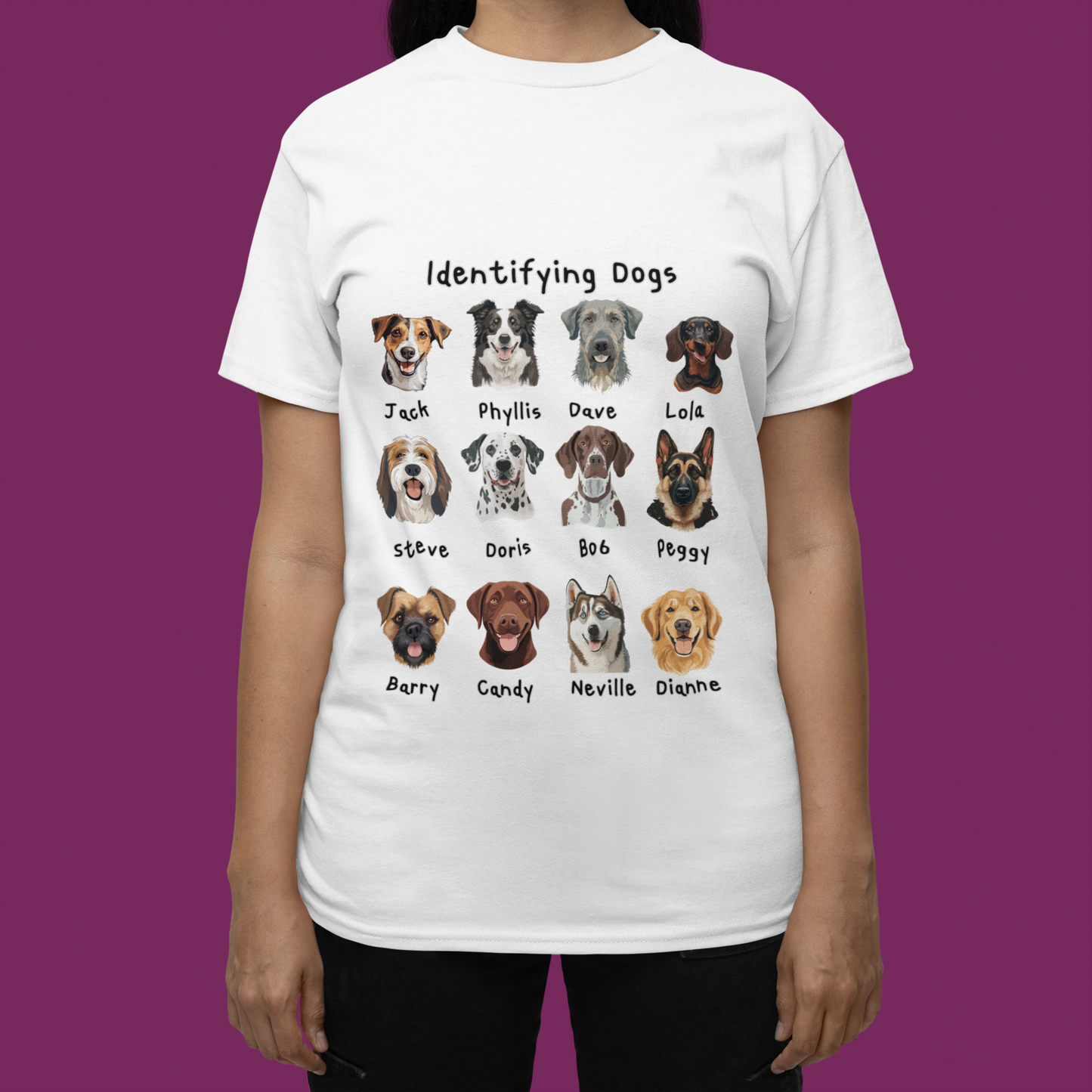 Funny Dog Faces Shirt Dog Breeds Identifying Dogs Tee Cute Pet Name T-Shirt Dog Breed Cartoon Tee Dog Lover Gift