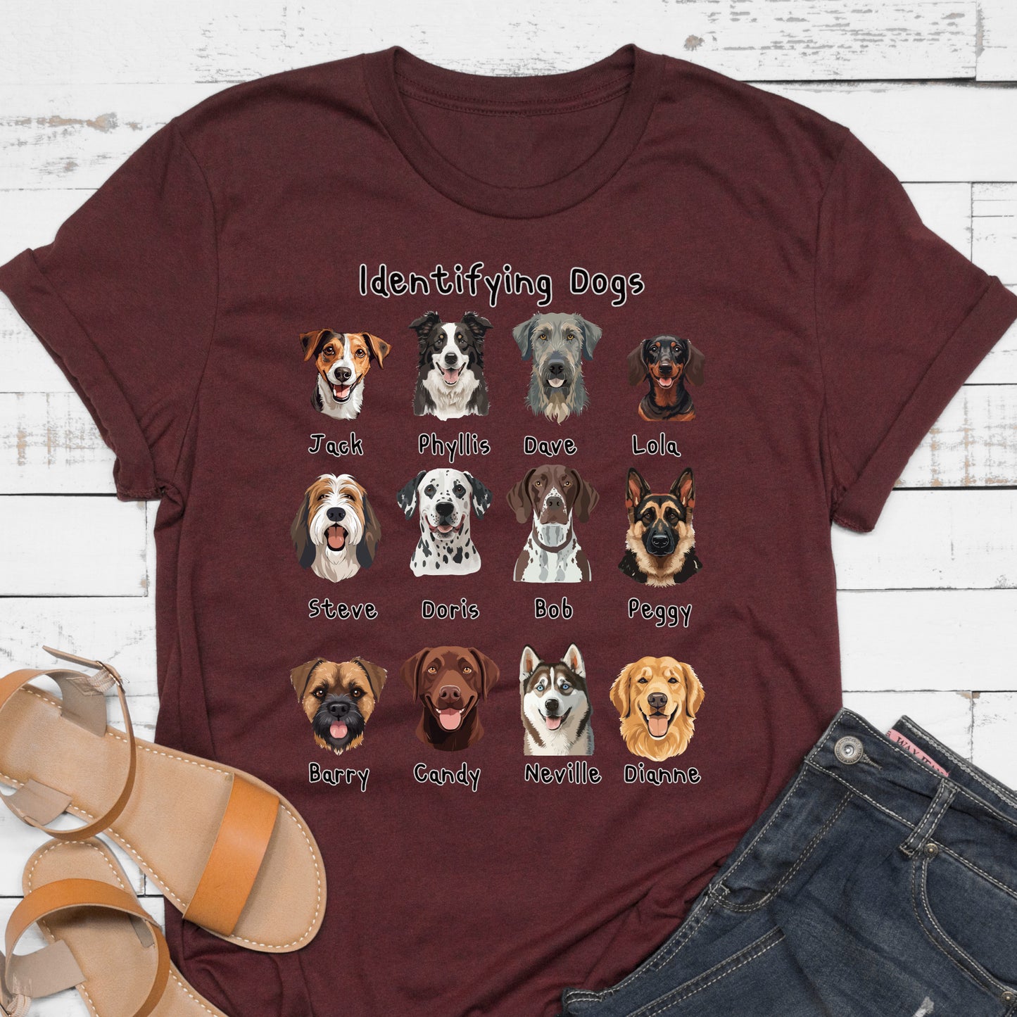 Funny Dog Faces Shirt Dog Breeds Identifying Dogs Tee Cute Pet Name T-Shirt Dog Breed Cartoon Tee Dog Lover Gift