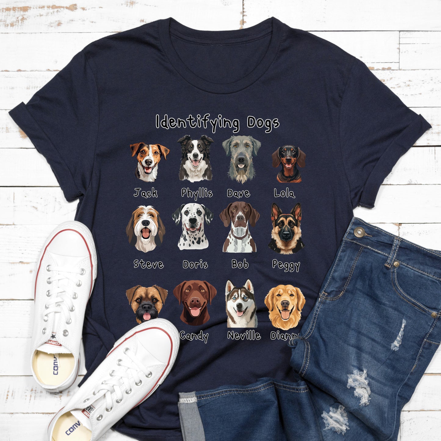 Funny Dog Faces Shirt Dog Breeds Identifying Dogs Tee Cute Pet Name T-Shirt Dog Breed Cartoon Tee Dog Lover Gift