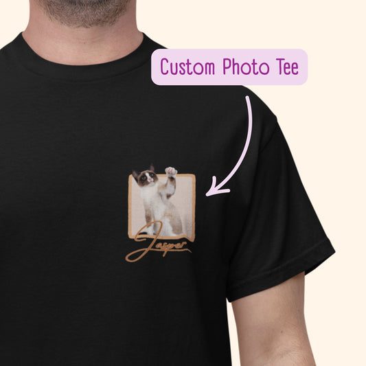 Custom Pet Photo T-Shirt Personalised Cat or Dog Portrait Tee Unique Pet Lover Gift Dog Mum Shirt Cat Photo Shirt