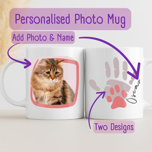 Personalised Pet Photo Mug Pawprint Dog Name Gift Cat Name Handprint Mug Custom Pet Unique Cat Lovers Gift Custom Pet Name Dog Lover Gift