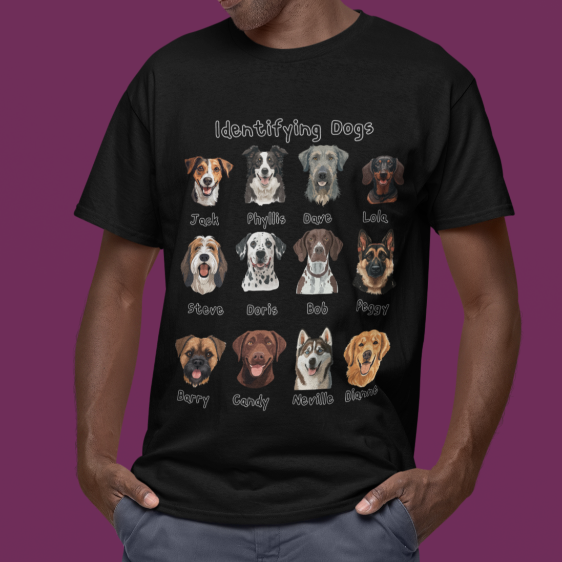 Funny Dog Faces Shirt Dog Breeds Identifying Dogs Tee Cute Pet Name T-Shirt Dog Breed Cartoon Tee Dog Lover Gift