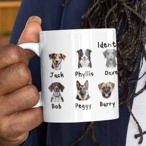 Funny Dog Lover Mug Identifying Dogs Coffee Cup Cute Dog Faces with Names Gift for Dog Mum or Dad Pet Lover Coffee Mug