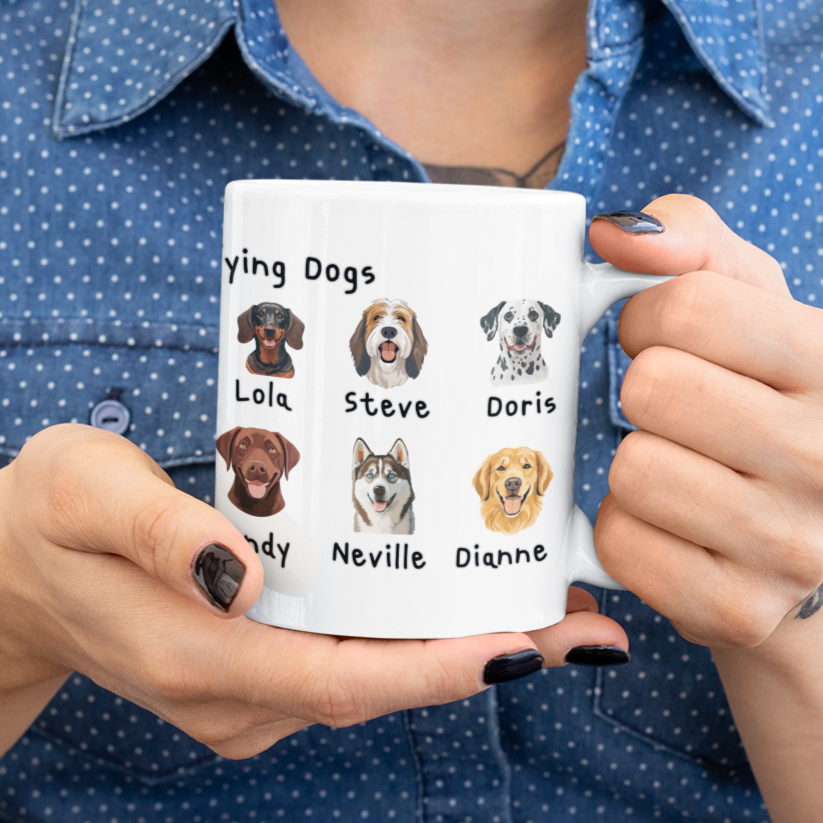 Funny Dog Lover Mug Identifying Dogs Coffee Cup Cute Dog Faces with Names Gift for Dog Mum or Dad Pet Lover Coffee Mug
