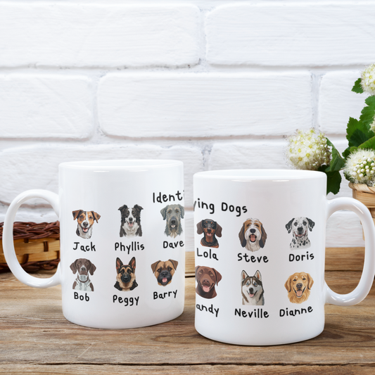 Funny Dog Lover Mug Identifying Dogs Coffee Cup Cute Dog Faces with Names Gift for Dog Mum or Dad Pet Lover Coffee Mug