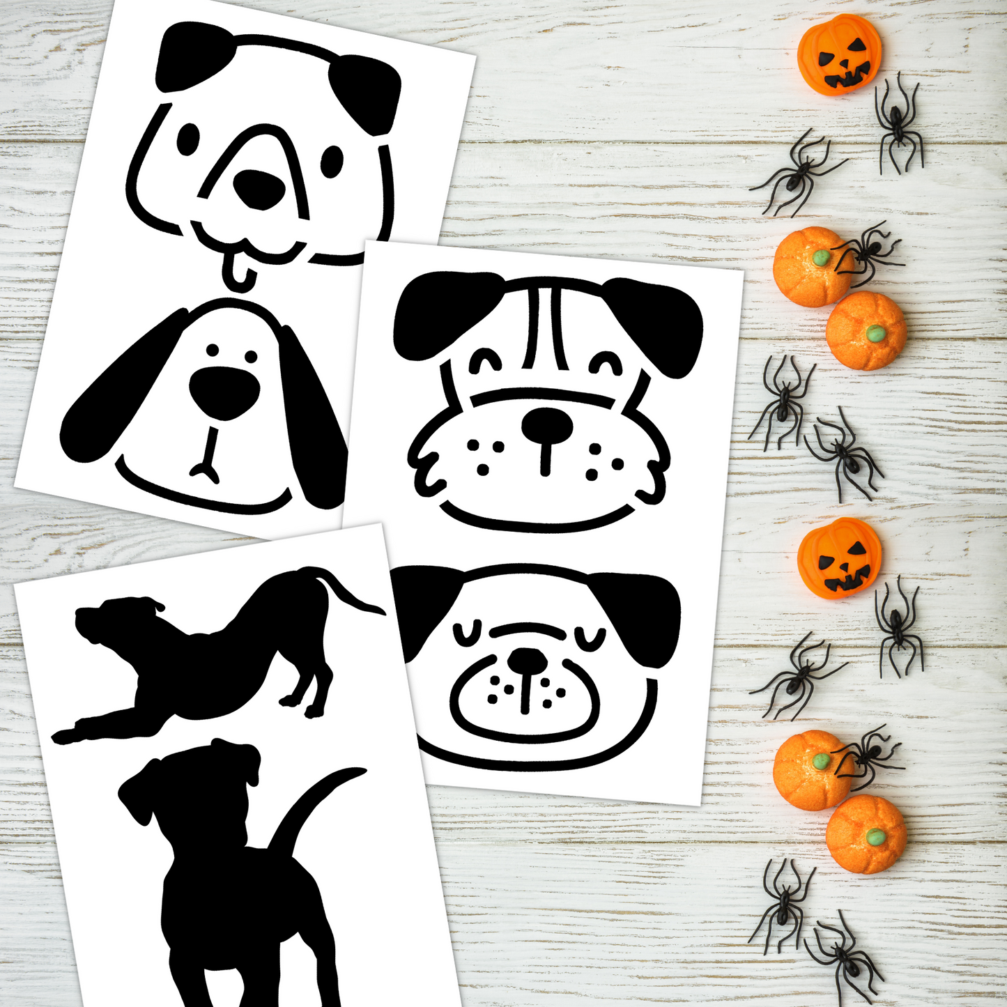 Dog Designs Printable Pumpkin Face Stencil Template Set, Jack-o-lantern Carving Halloween Craft