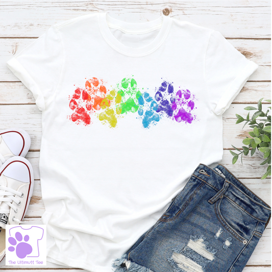 Rainbow Muddy Paw Prints Dog Lover T-shirt, Dog owner gift