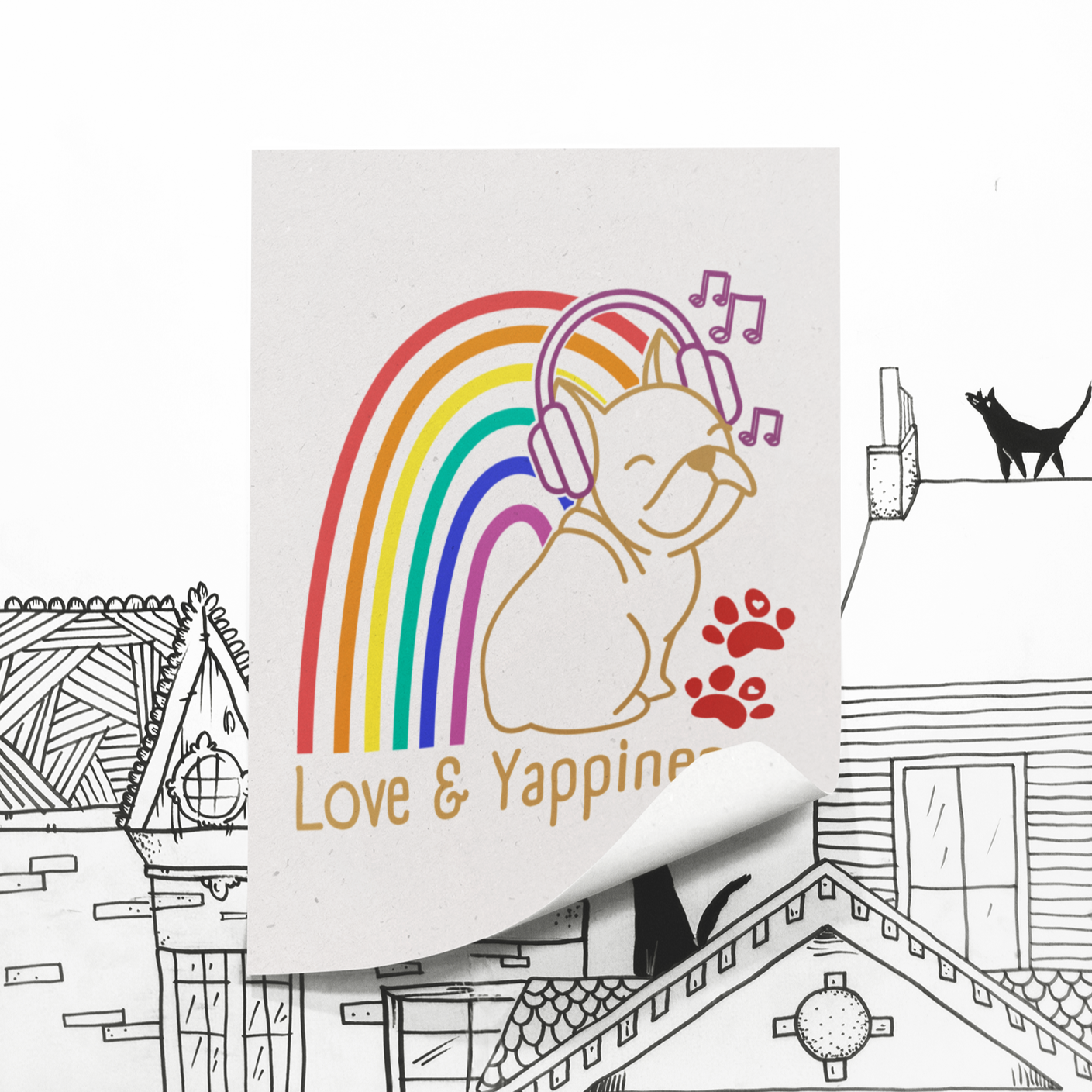 Love And Yappiness Rainbow Puppy Pride Dog Lover A3 Poster