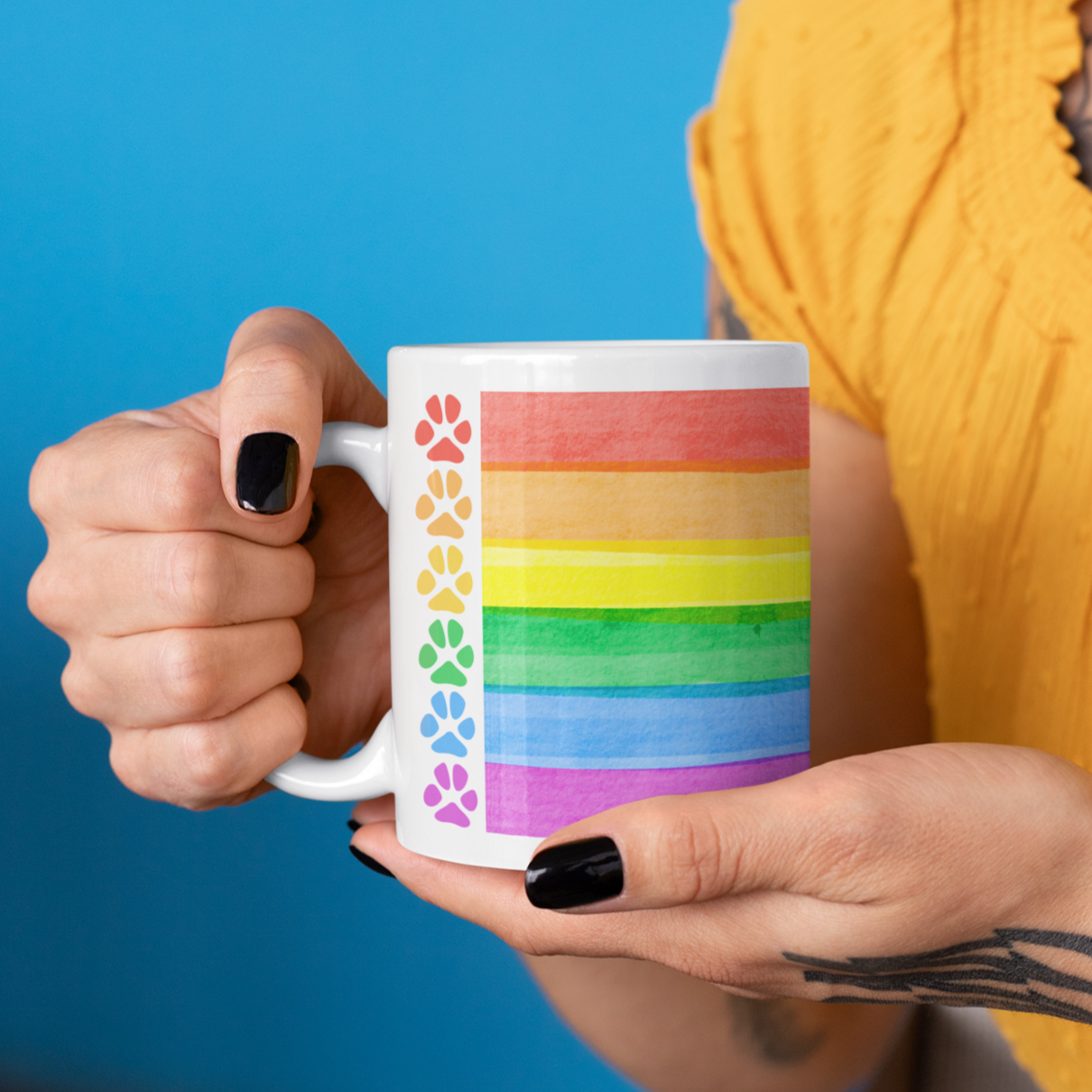 Dog Pawprint Coffee Mug Dog Lover Gift Rainbow Mug
