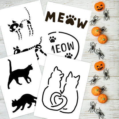 Cat Pumpkin Carving Stencil Set Halloween Jack-o-lantern (PDF Pattern)