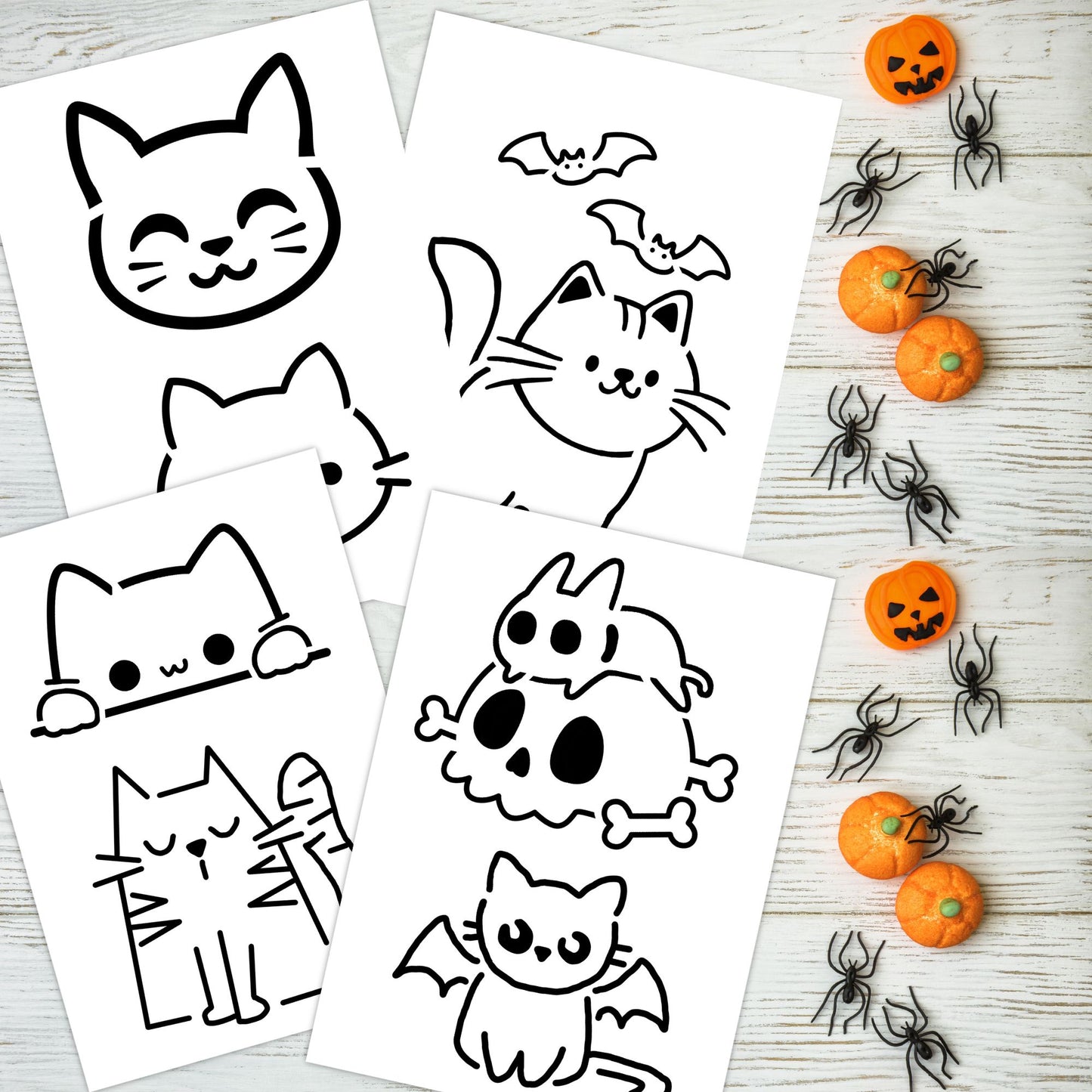 Cat Pumpkin Carving Stencil Set Halloween Jack-o-lantern (PDF Pattern)