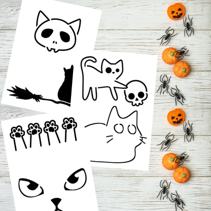 Cat Pumpkin Carving Stencil Set Halloween Jack-o-lantern (PDF Pattern)