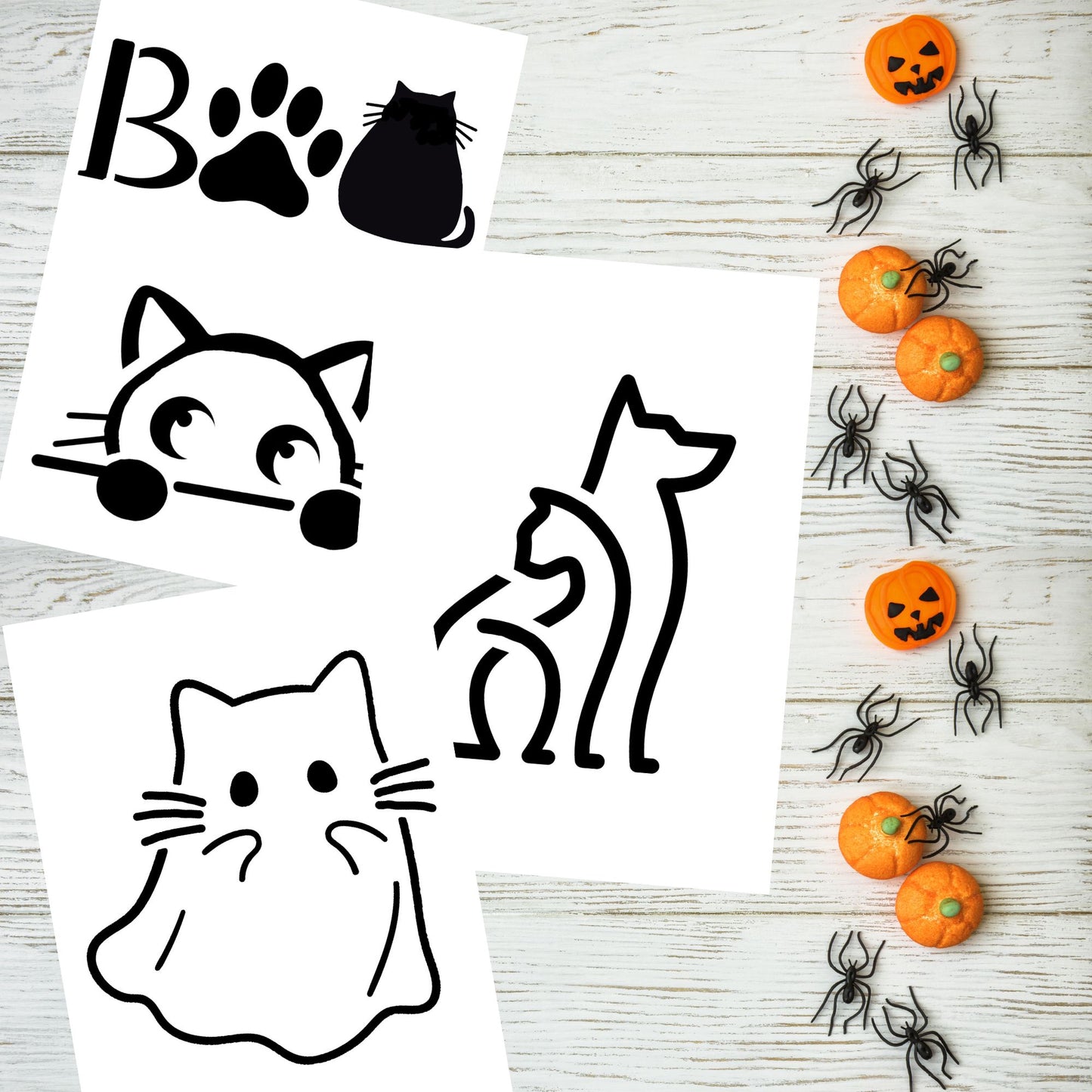 Cat Pumpkin Carving Stencil Set Halloween Jack-o-lantern (PDF Pattern)