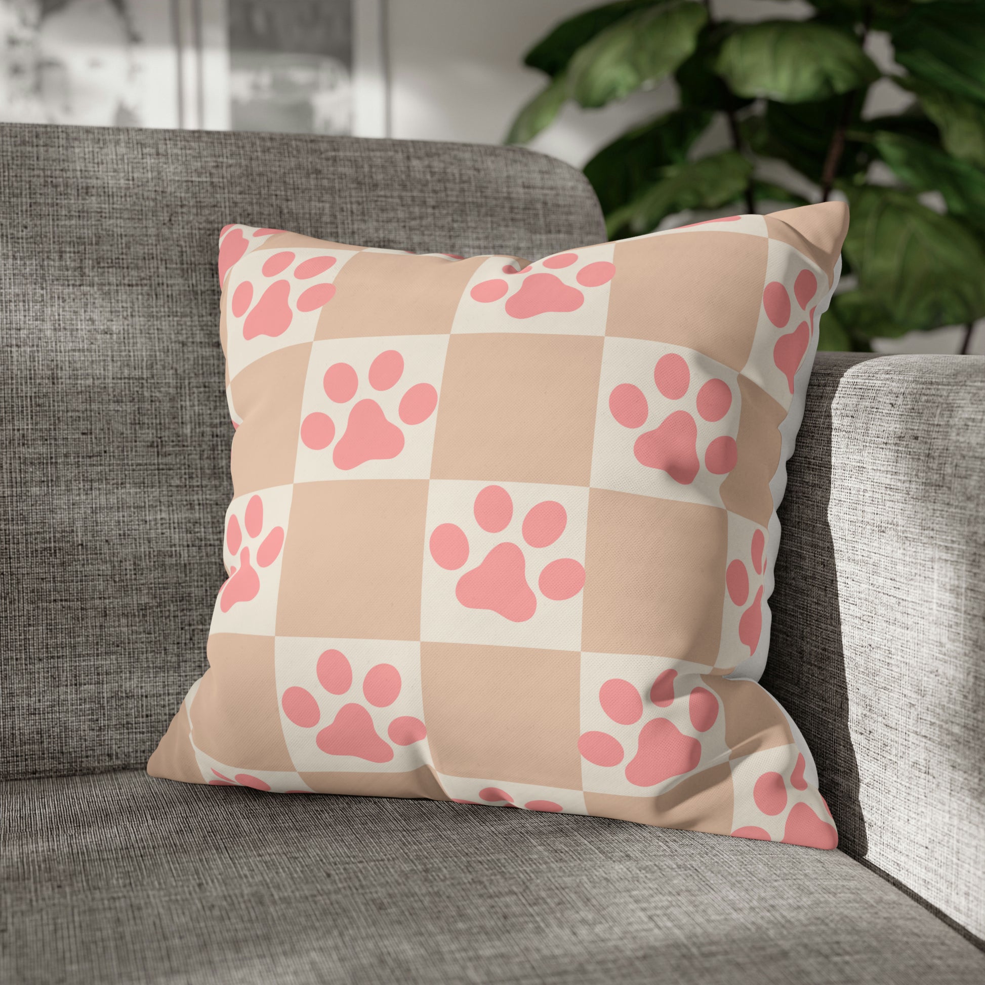 Checkered Cushion Paw Print Check Pattern Pillow Dog Paws Checkerboard Throw Pillow Dog Lover Home Decor Gift Idea