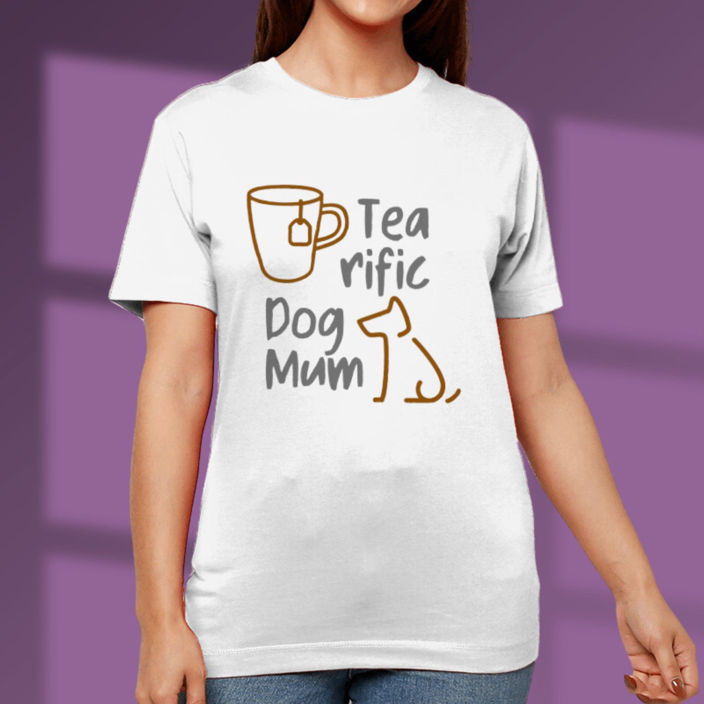 Dog Mum Tshirt Tea Drinker Dog Lover Shirt Tea-rific Dog Mum Outline Art Dog Owner Gift white