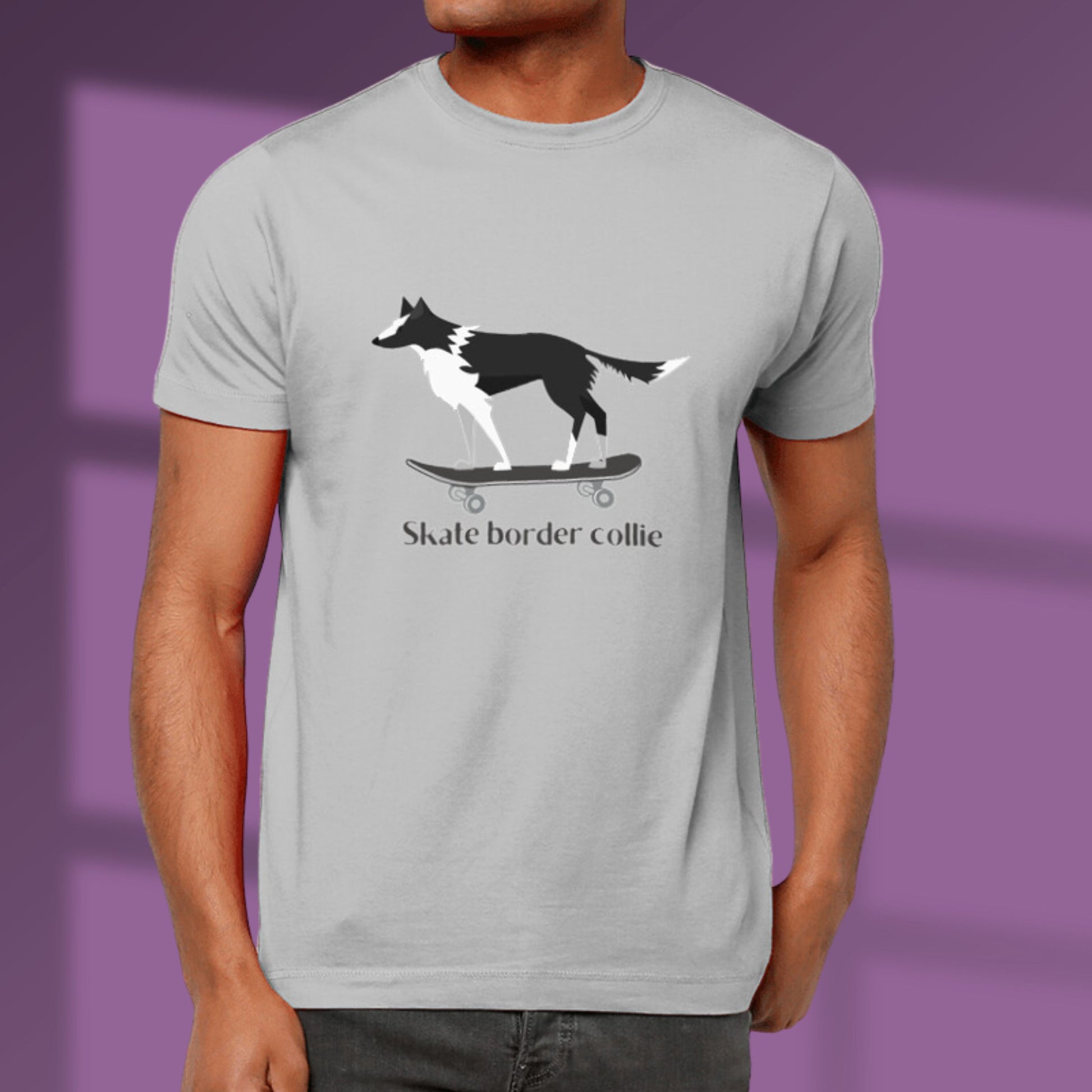 Border Collie Tshirt Collie Dog Skateboarding T shirt Skate Border Collie Dog Lover Gift grey