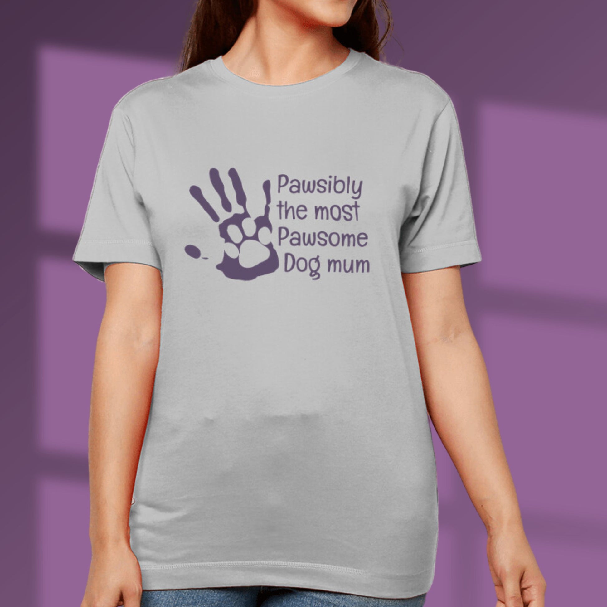 Hand Print Dog Mum Tshirt Paw Print Dog Lover T shirt Dog Owner Gift For Dog Mum grey