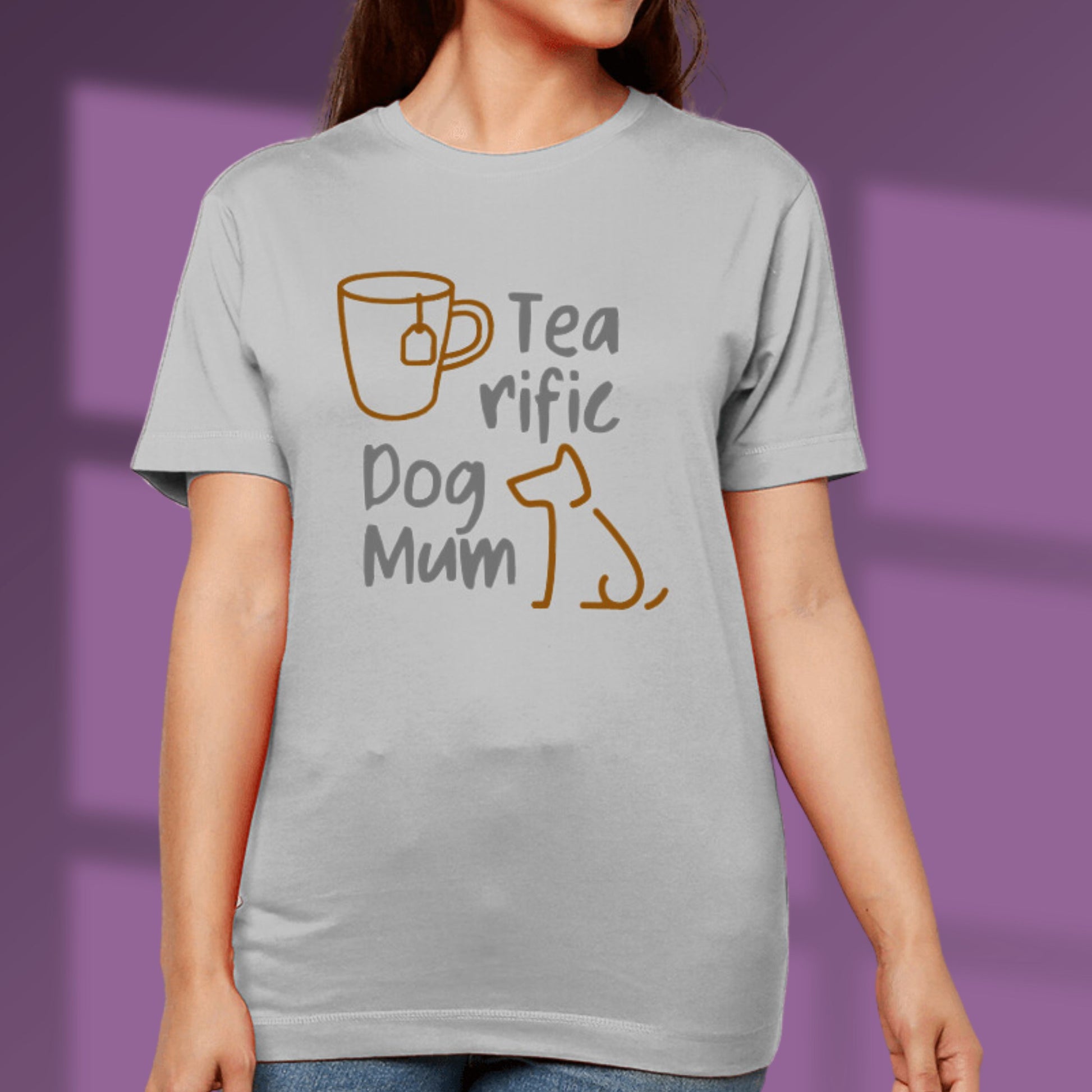 Dog Mum Tshirt Tea Drinker Dog Lover Shirt Tea-rific Dog Mum Outline Art Dog Owner Gift grey