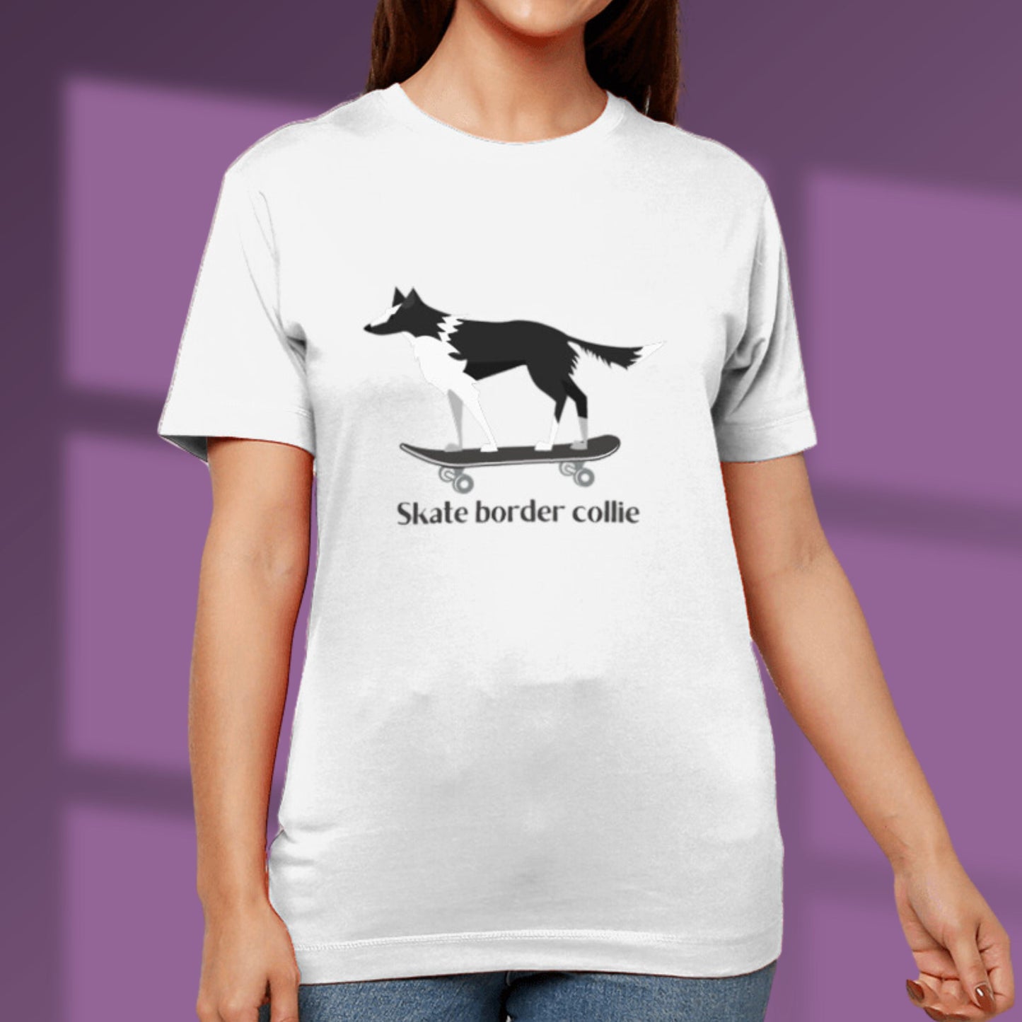 Border Collie Tshirt Collie Dog Skateboarding T shirt Skate Border Collie Dog Lover Gift white