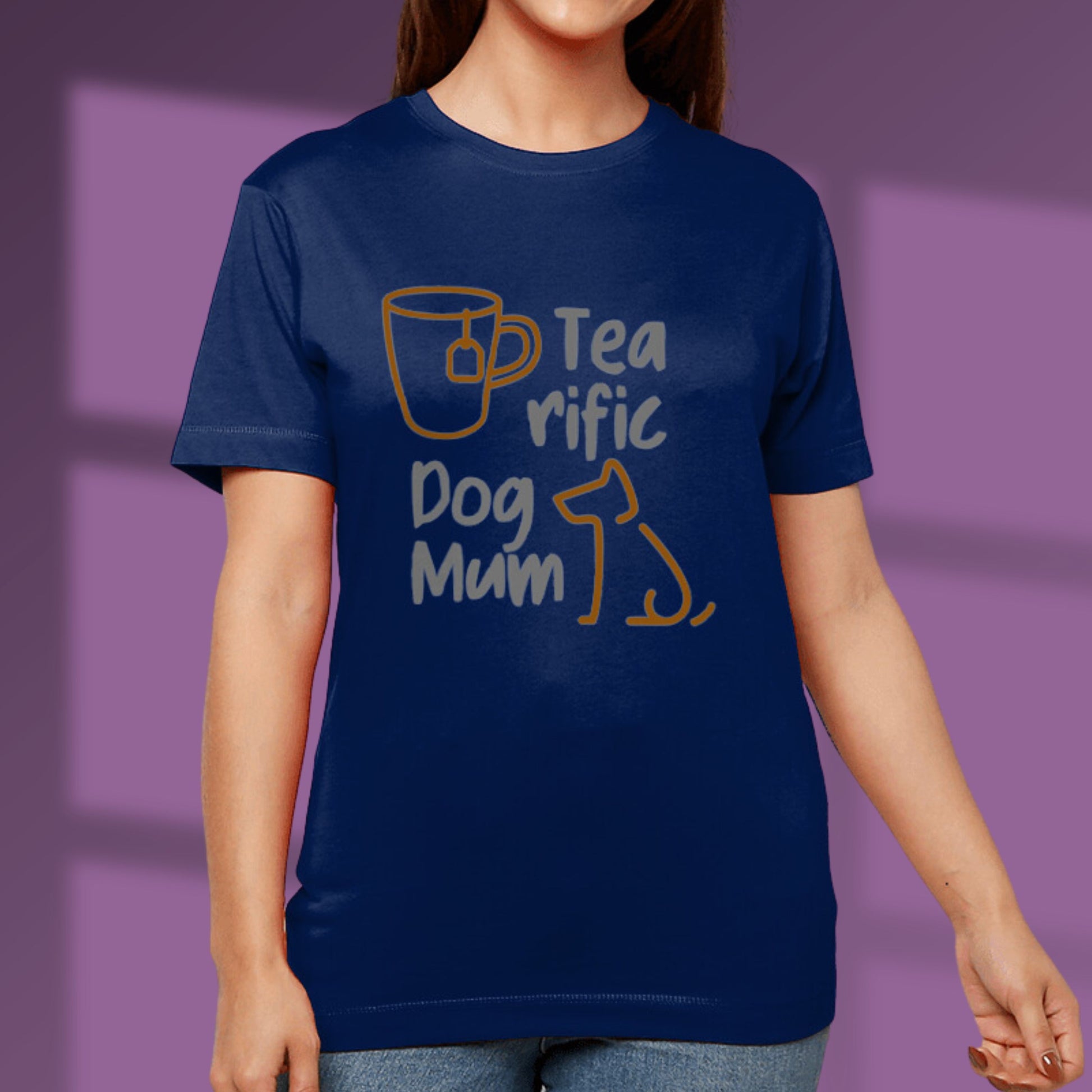 Dog Mum Tshirt Tea Drinker Dog Lover Shirt Tea-rific Dog Mum Outline Art Dog Owner Gift navy