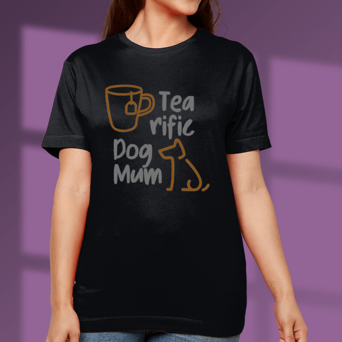 Dog Mum Tshirt Tea Drinker Dog Lover Shirt Tea-rific Dog Mum Outline Art Dog Owner Gift black