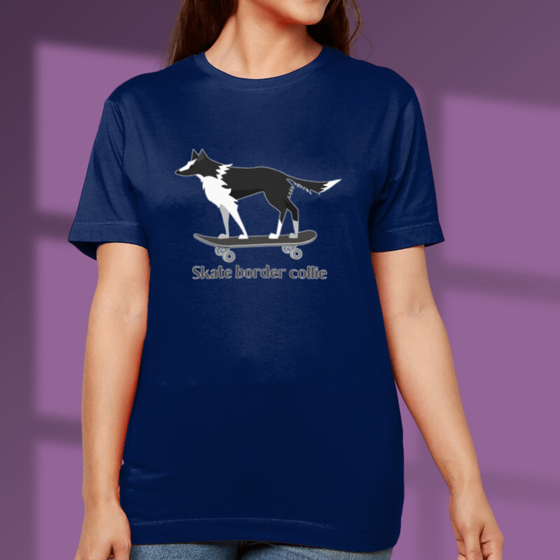 Border Collie Tshirt Collie Dog Skateboarding T shirt Skate Border Collie Dog Lover Gift navy