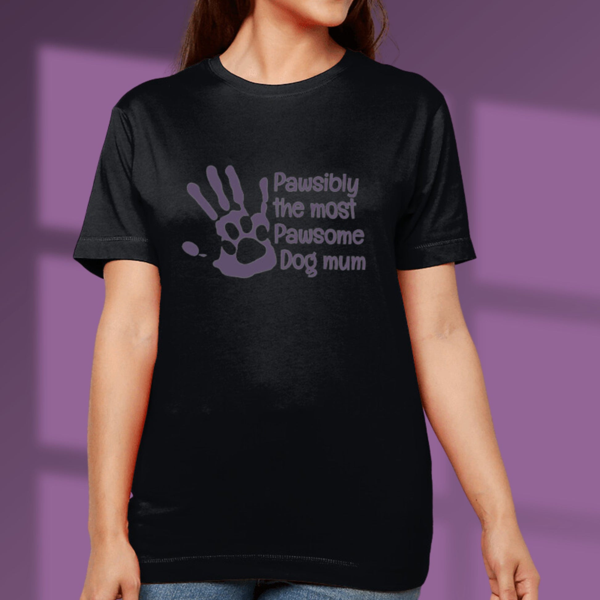 Hand Print Dog Mum Tshirt Paw Print Dog Lover T shirt Dog Owner Gift For Dog Mum black