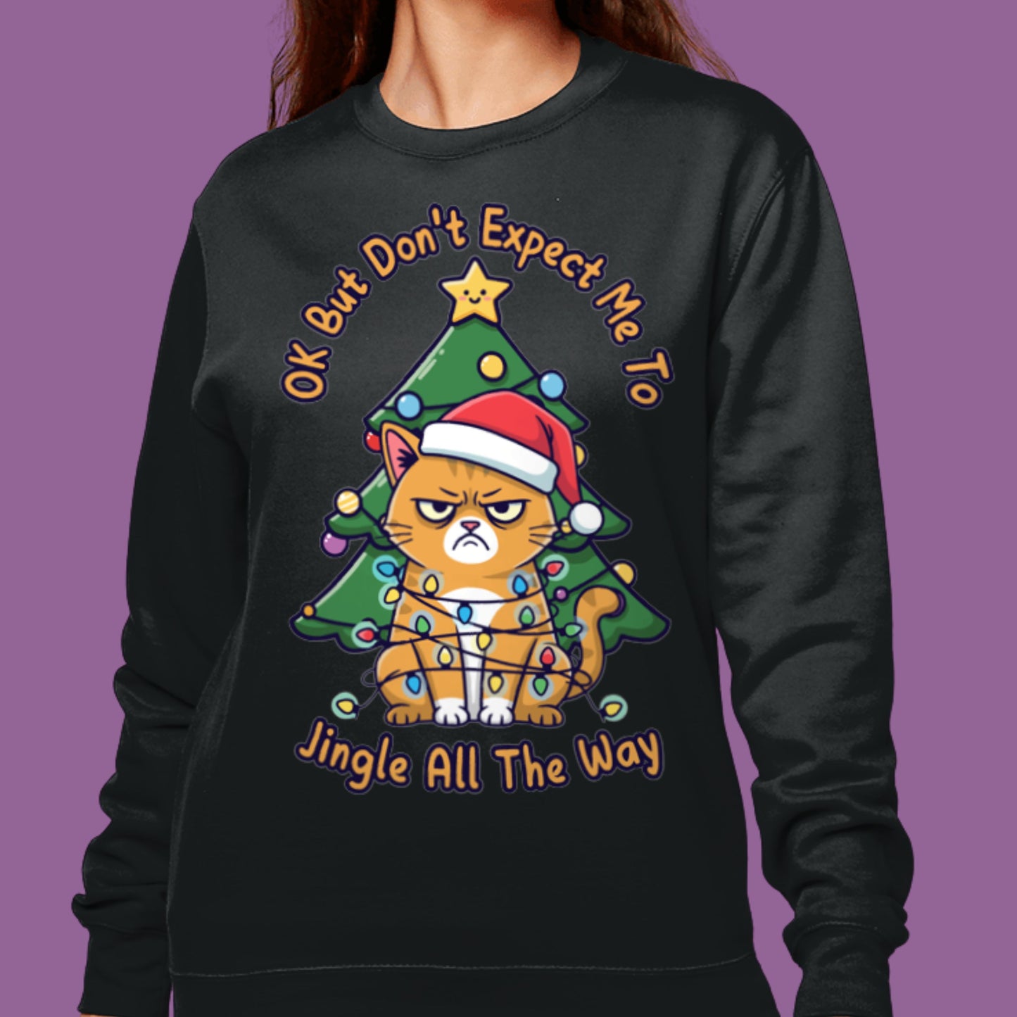 Jingle All The Way Christmas Sweater Cat Lover Sweatshirt Funny Christmas Jumper