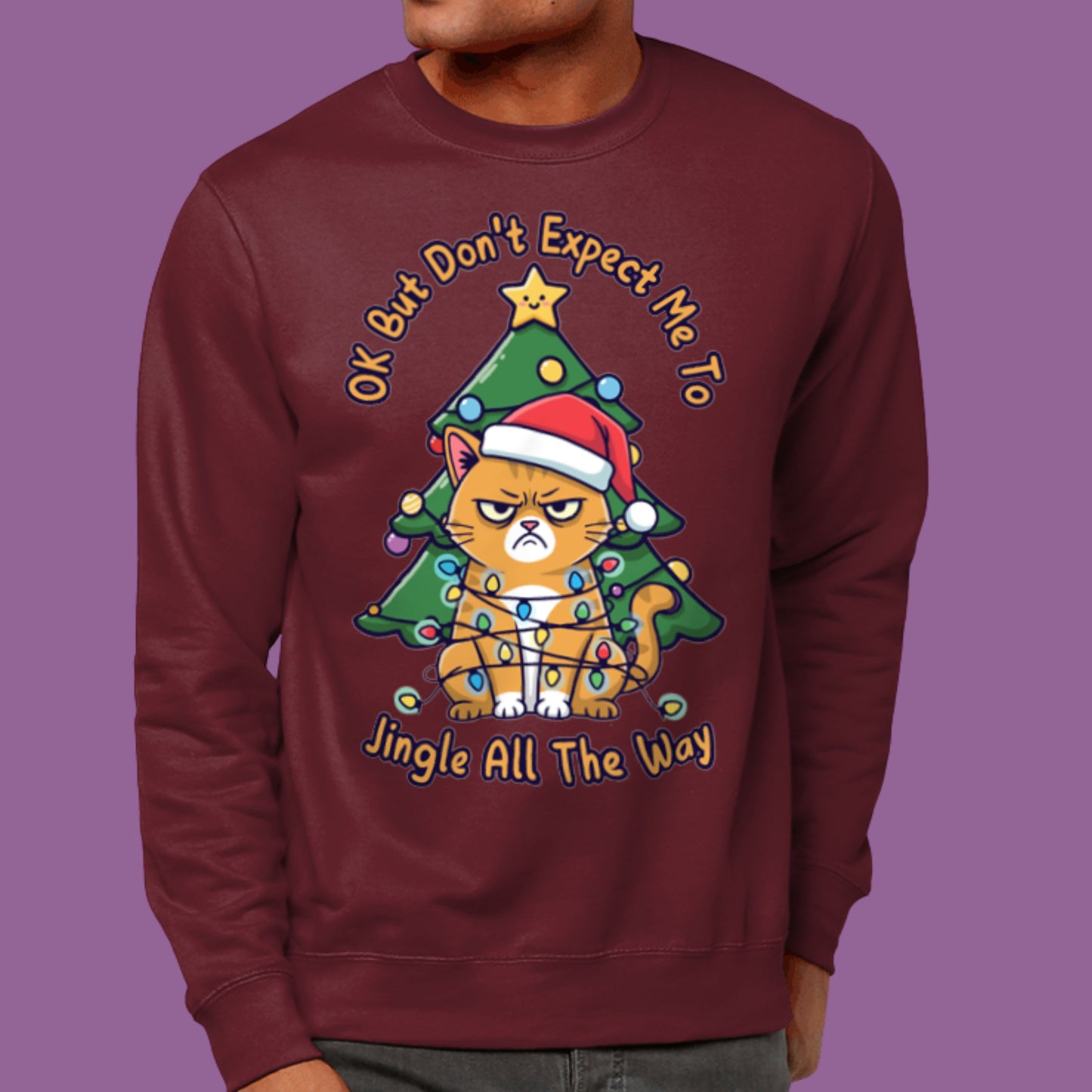 Jingle All The Way Christmas Sweater Cat Lover Sweatshirt Funny Christmas Jumper