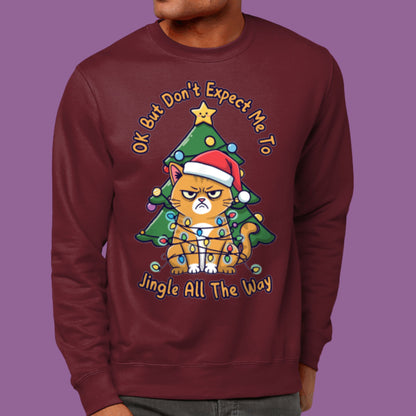 Jingle All The Way Christmas Sweater Cat Lover Sweatshirt Funny Christmas Jumper