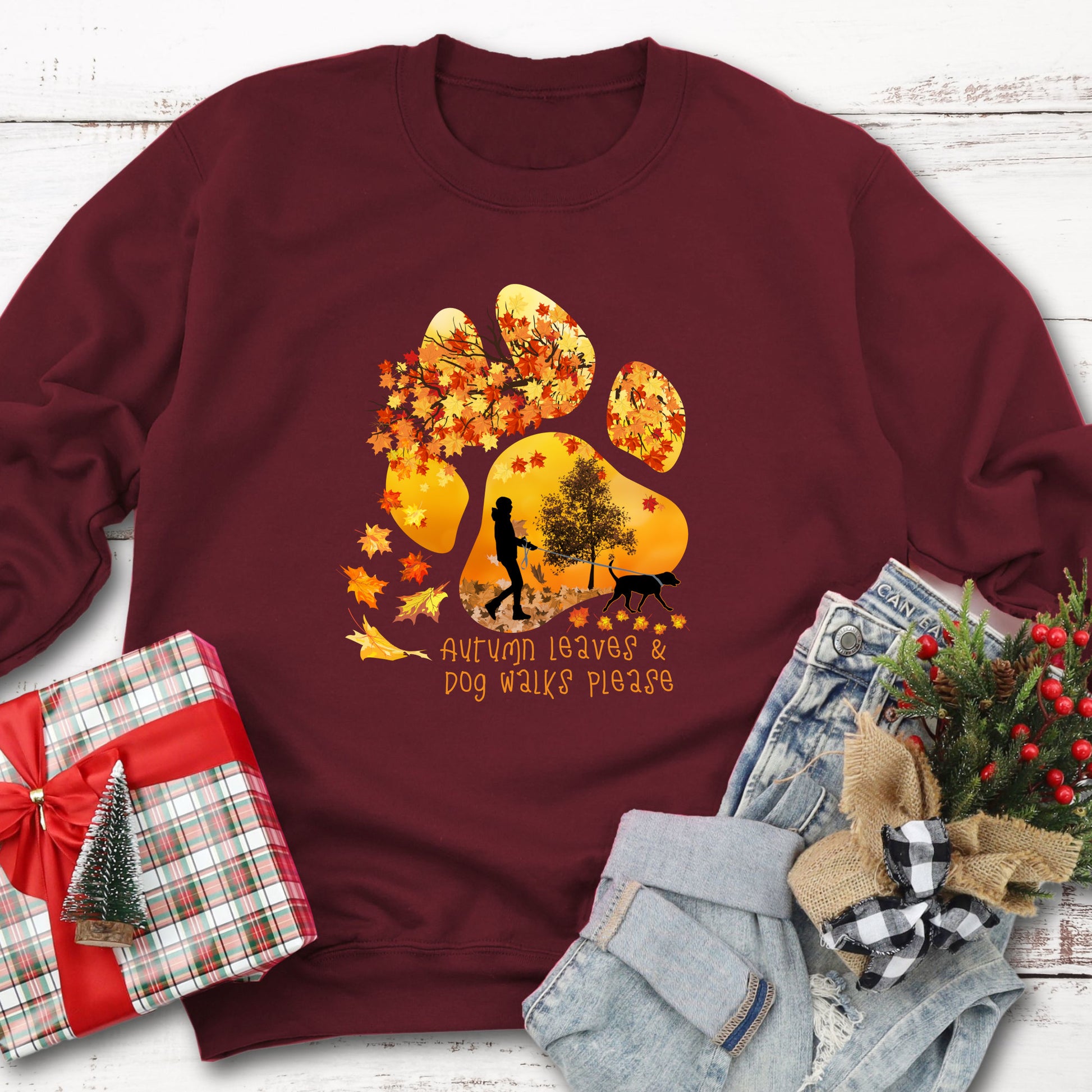 Paw Print Sweatshirt Autumn Dog Walker Sweatshirt Dog Lover Jumper Autumn Dog Lover Gift burgundy