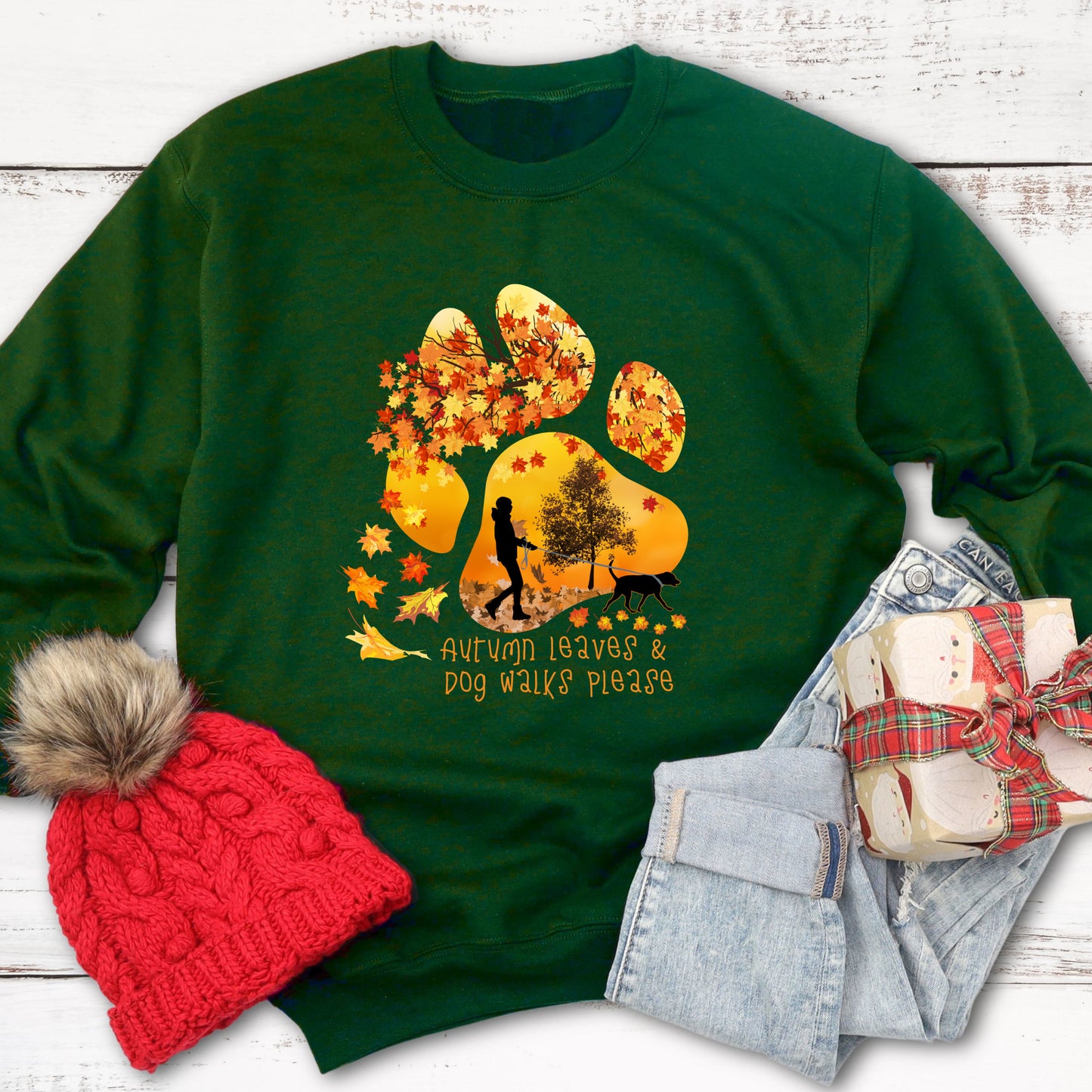 Paw Print Sweatshirt Autumn Dog Walker Sweatshirt Dog Lover Jumper Autumn Dog Lover Gift green