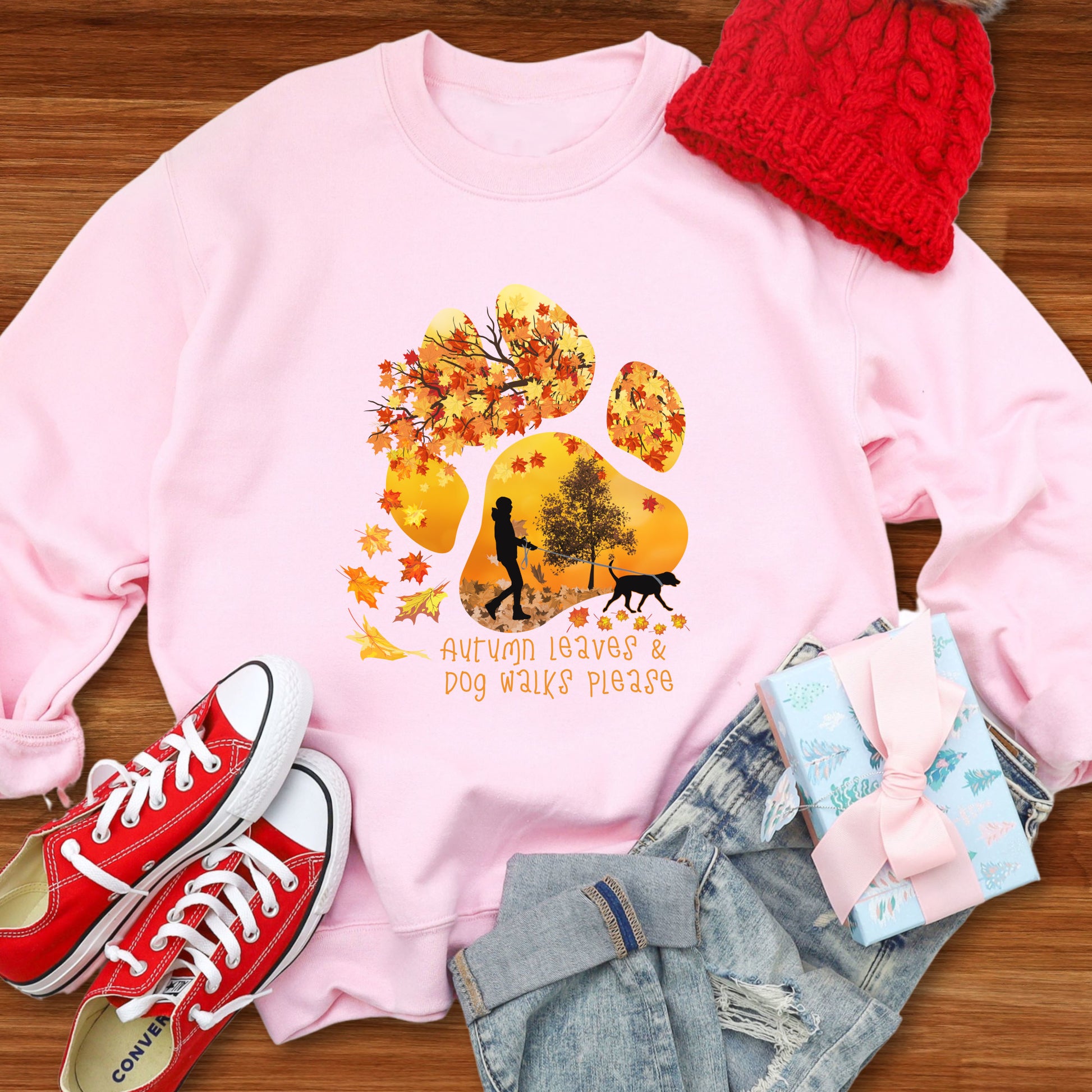 Paw Print Sweatshirt Autumn Dog Walker Sweatshirt Dog Lover Jumper Autumn Dog Lover Gift pink