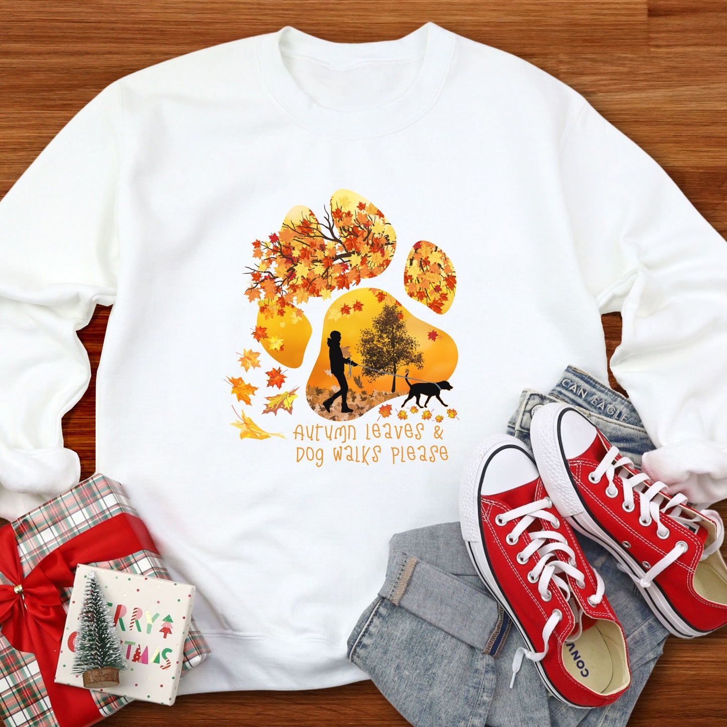 Paw Print Sweatshirt Autumn Dog Walker Sweatshirt Dog Lover Jumper Autumn Dog Lover Gift white