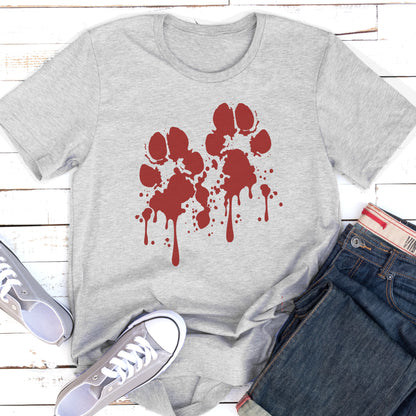 Bloody Pawprints Tshirt Dog Paws Halloween Blood Spatter Tshirt Dog Lover Shirt grey