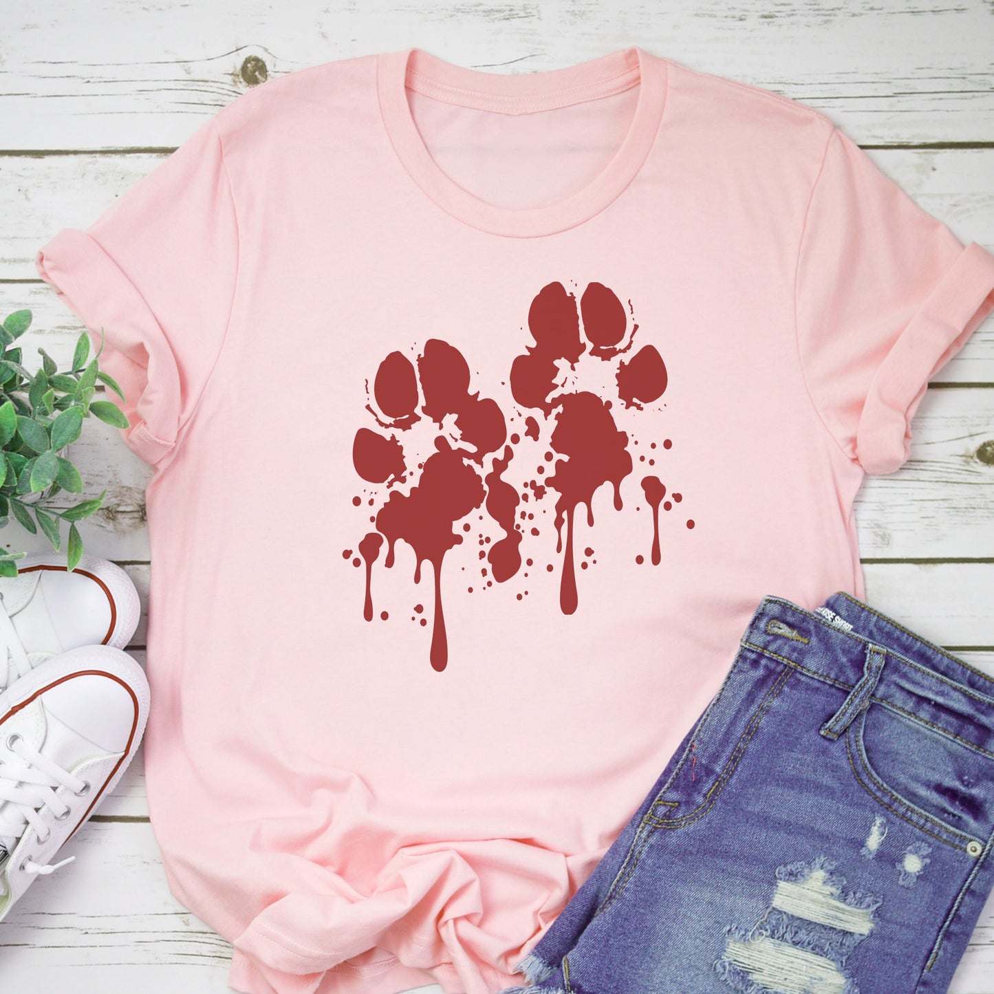 Bloody Pawprints Tshirt Dog Paws Halloween Blood Spatter Tshirt Dog Lover Shirt pink