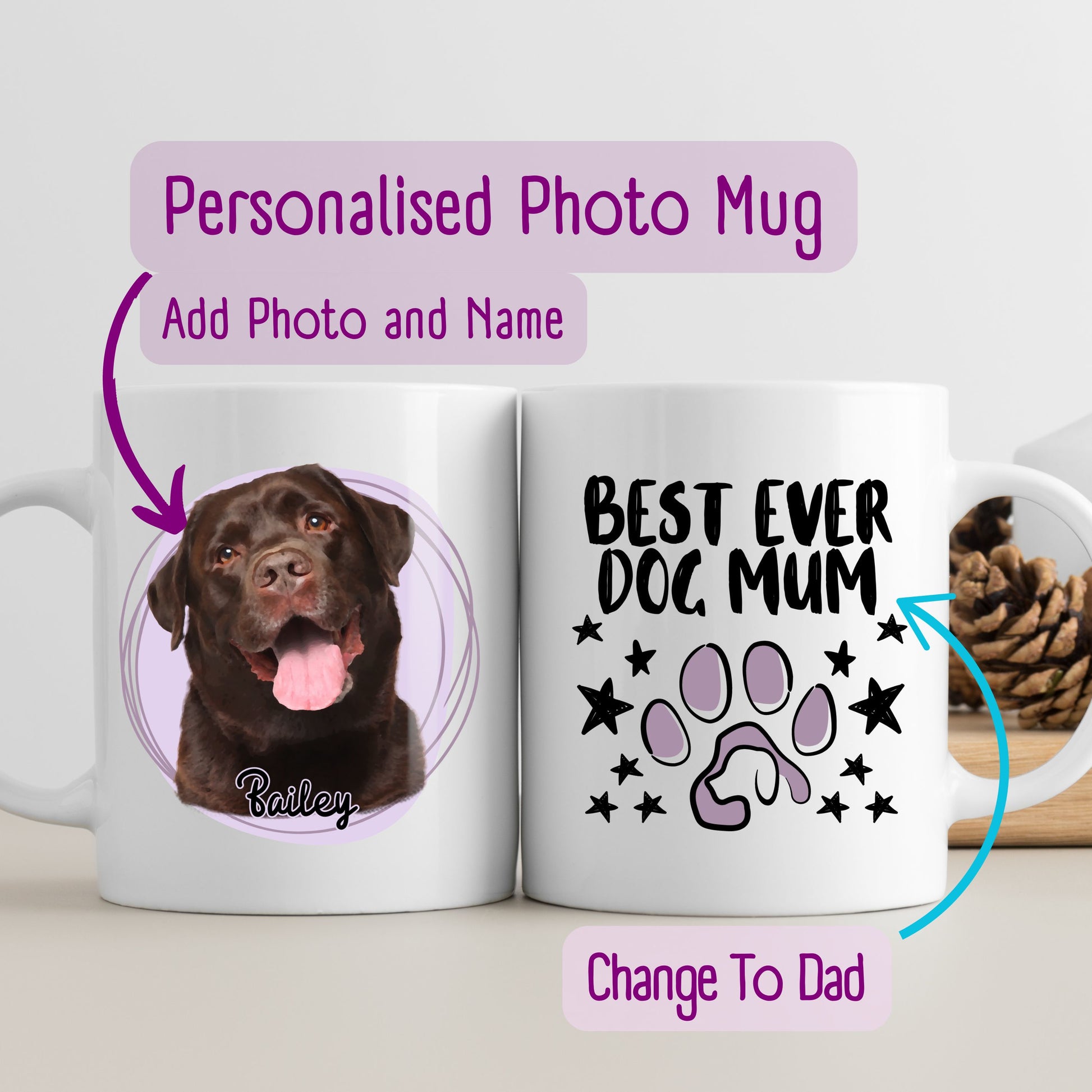 Personalised Pet Portrait Mug Dog Photo Coffee Mug Custom Dog Lover Mug Dog Mum Gift Dog Dad Gift