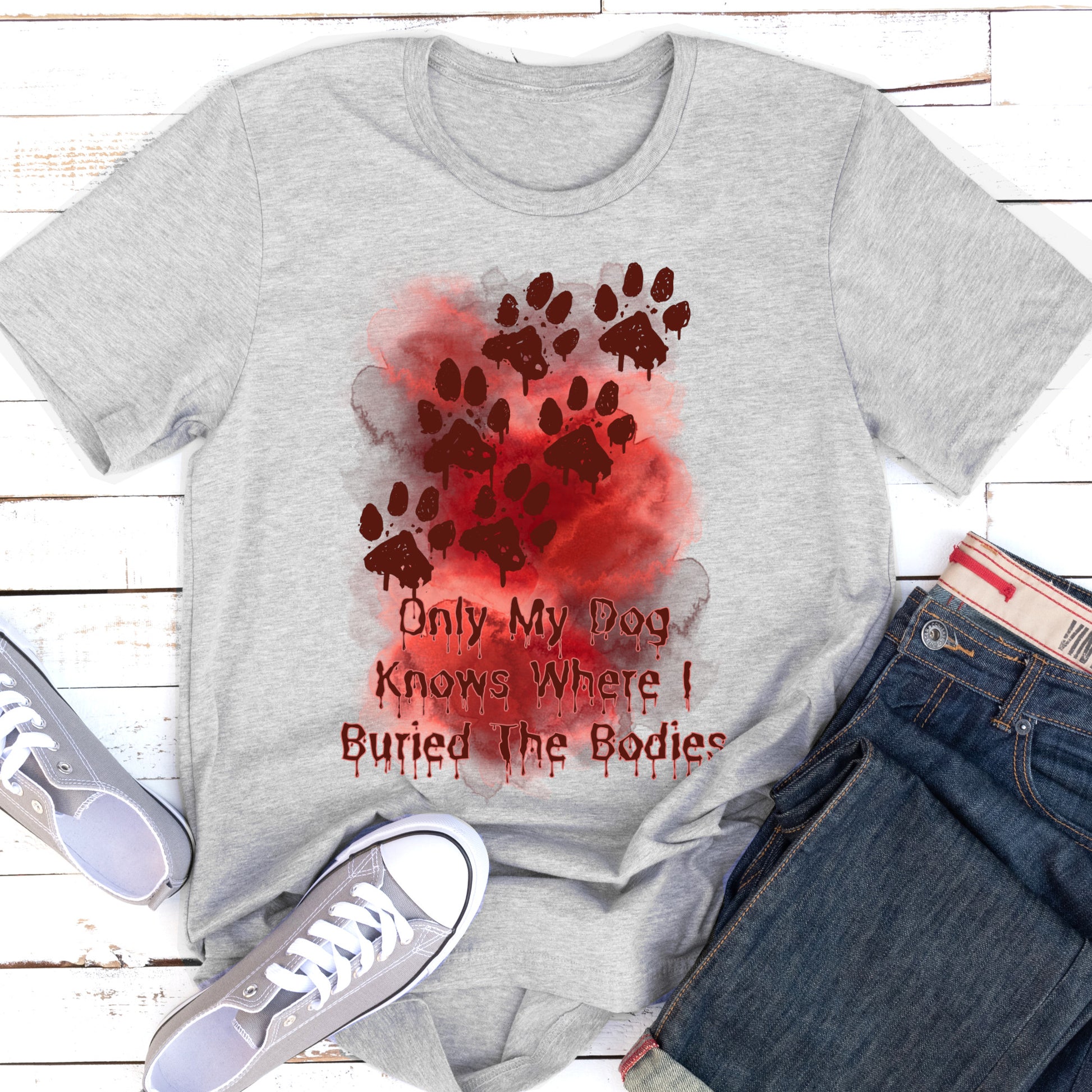 Blood Stained Tshirt Paw Print Blood Spatter Shirt Halloween Blood Dog Lover Tshirt grey