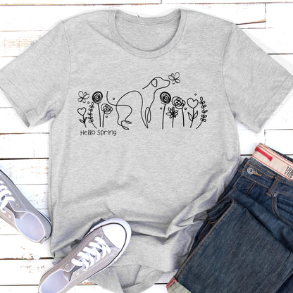 Flower Pattern Tshirt Spring Flowers T Shirt Line Art Dog Lover Vegan T-shirt