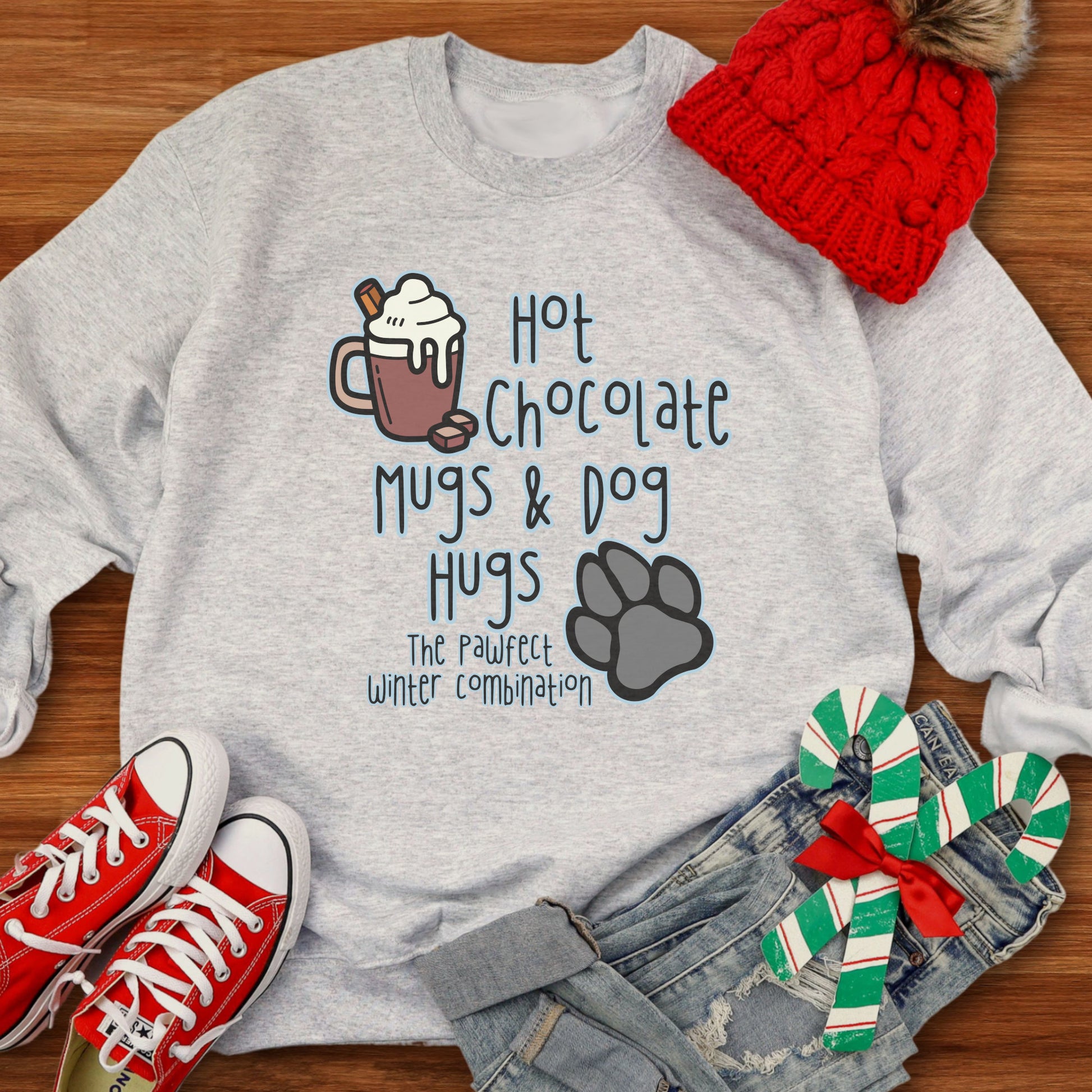 Hot Chocolate Dog Lover Sweatshirt Dog Owner Gift For Dog Lover grey