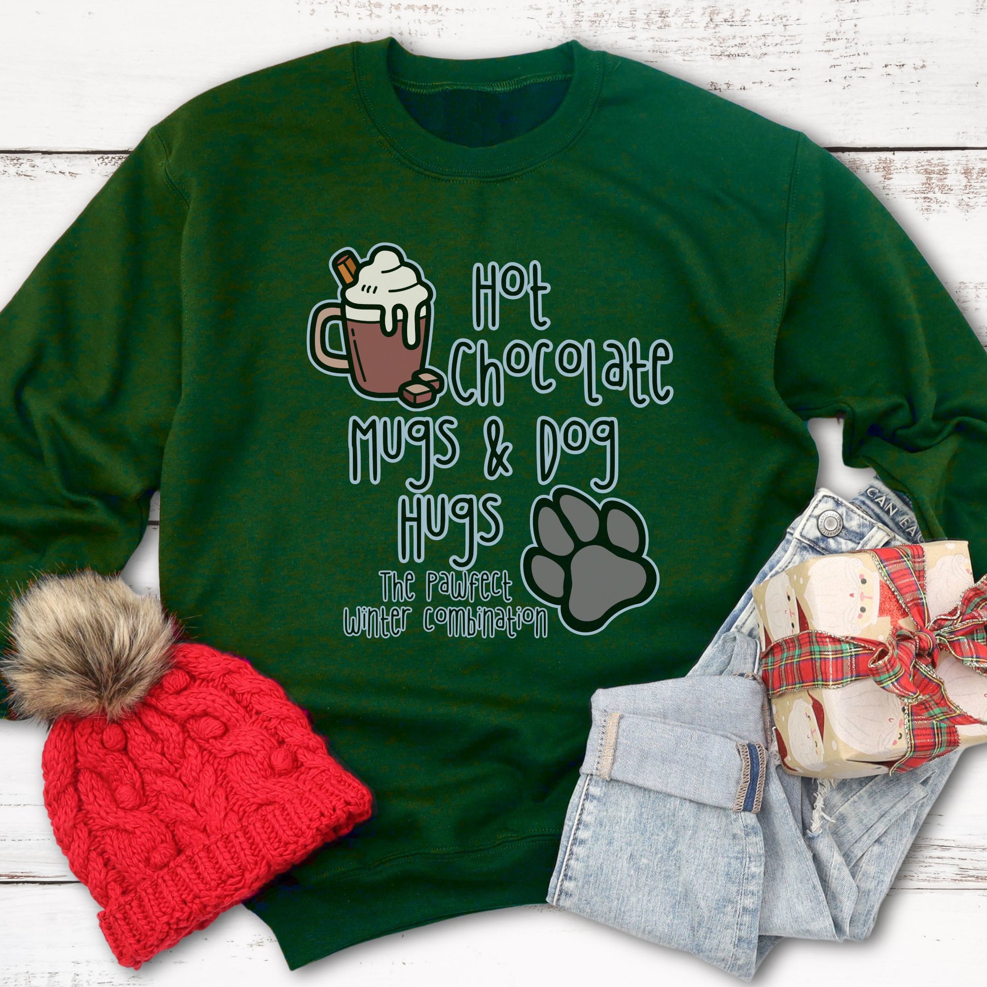 Hot Chocolate Dog Lover Sweatshirt Dog Owner Gift For Dog Lover green