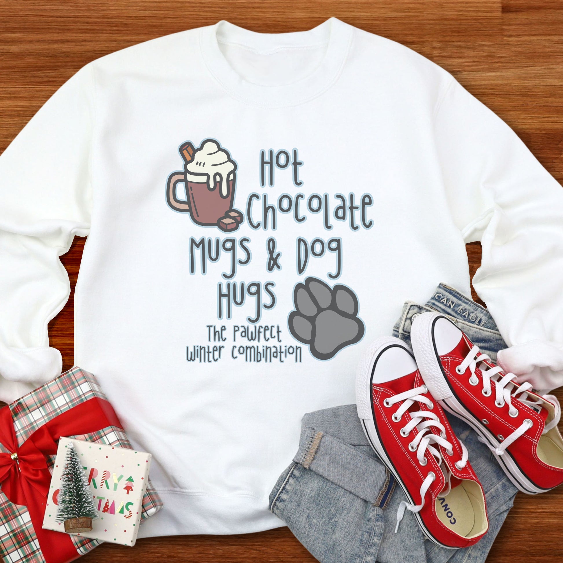 Hot Chocolate Dog Lover Sweatshirt Dog Owner Gift For Dog Lover white