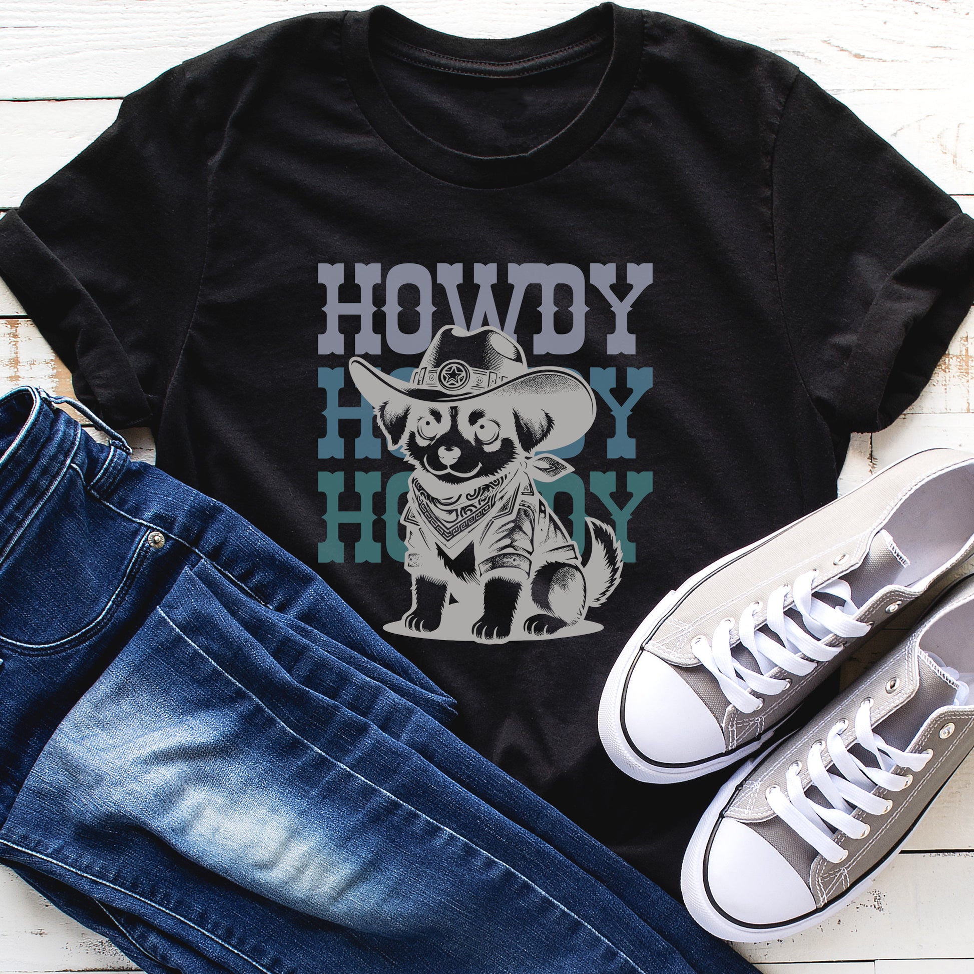 Howdy Cowboy Tshirt Wild West Dog Cowboy Shirt Dog Lover Gift black