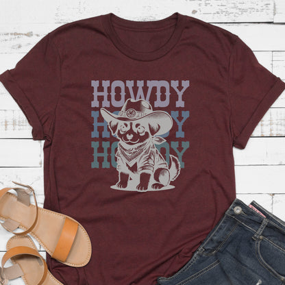 Howdy Cowboy Tshirt Wild West Dog Cowboy Shirt Dog Lover Gift burgundy