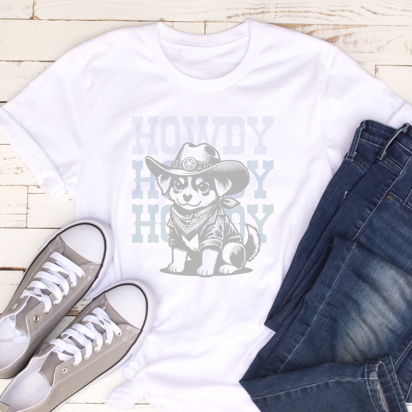 Howdy Cowboy Tshirt Wild West Dog Cowboy Shirt Dog Lover Gift white