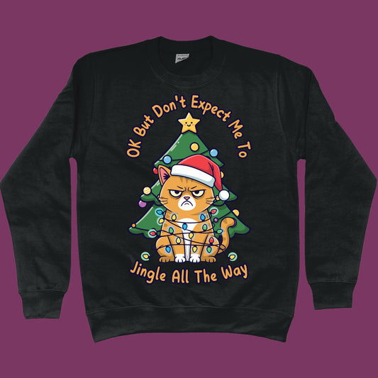 Jingle All The Way Christmas Sweater Cat Lover Sweatshirt Funny Christmas Jumper