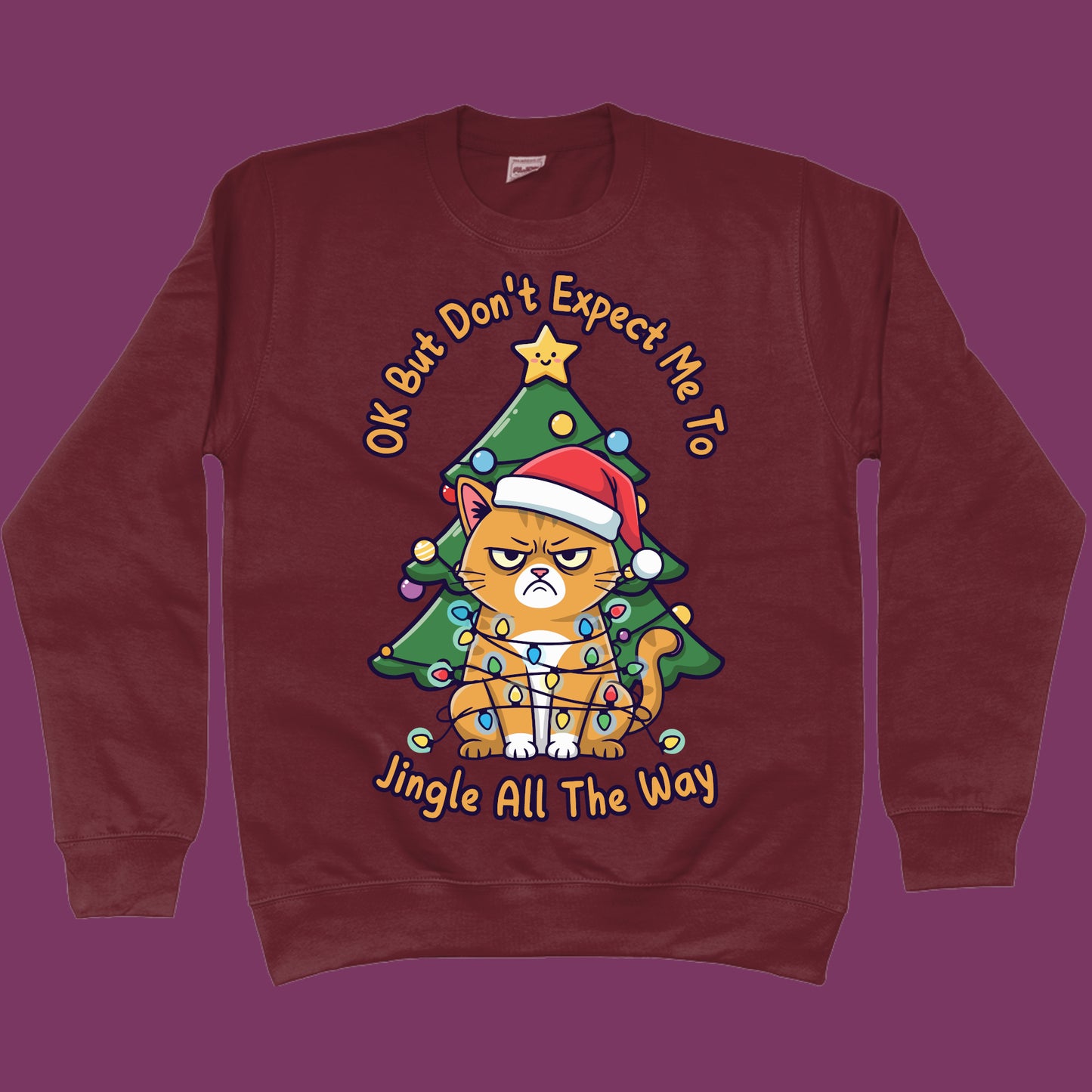 Jingle All The Way Christmas Sweater Cat Lover Sweatshirt Funny Christmas Jumper