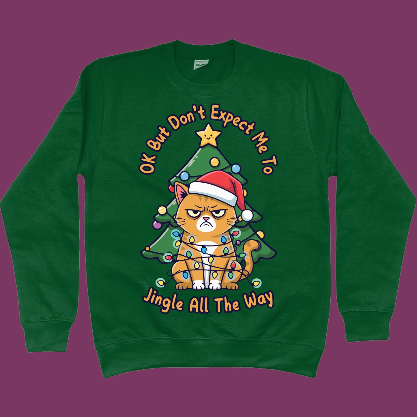 Jingle All The Way Christmas Sweater Cat Lover Sweatshirt Funny Christmas Jumper